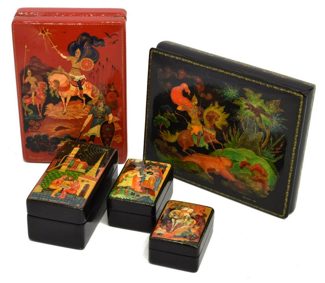 (5) COLLECTION OF FINE RUSSIAN LACQUER TABLE BOXES (1 of 4)