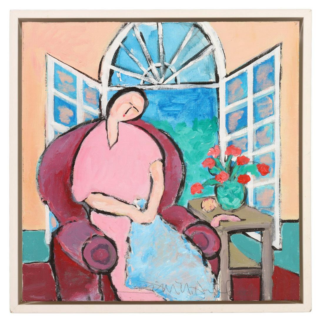 TIM McNEIL ABSTRACT PAINTING, 'WOMAN SEWING' (1 of 3)