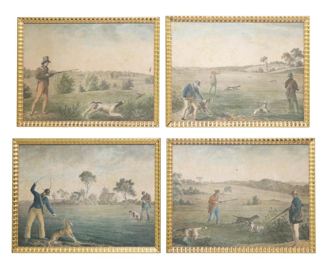 (4) FRAMED LITHOGRAPHS HUNTING SCENES WITH DOGS (1 of 6)
