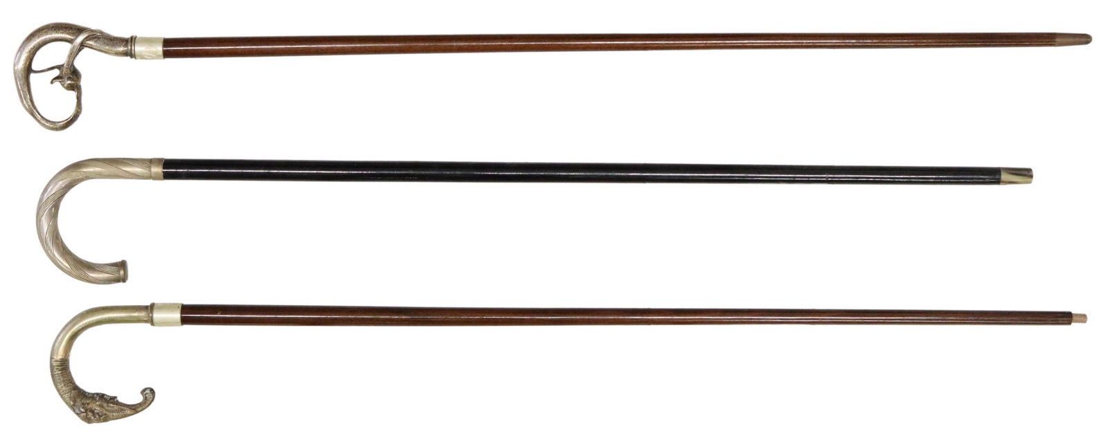 (3) SILVERPLATE-HANDLED WALKING STICKS CANES (1 of 7)