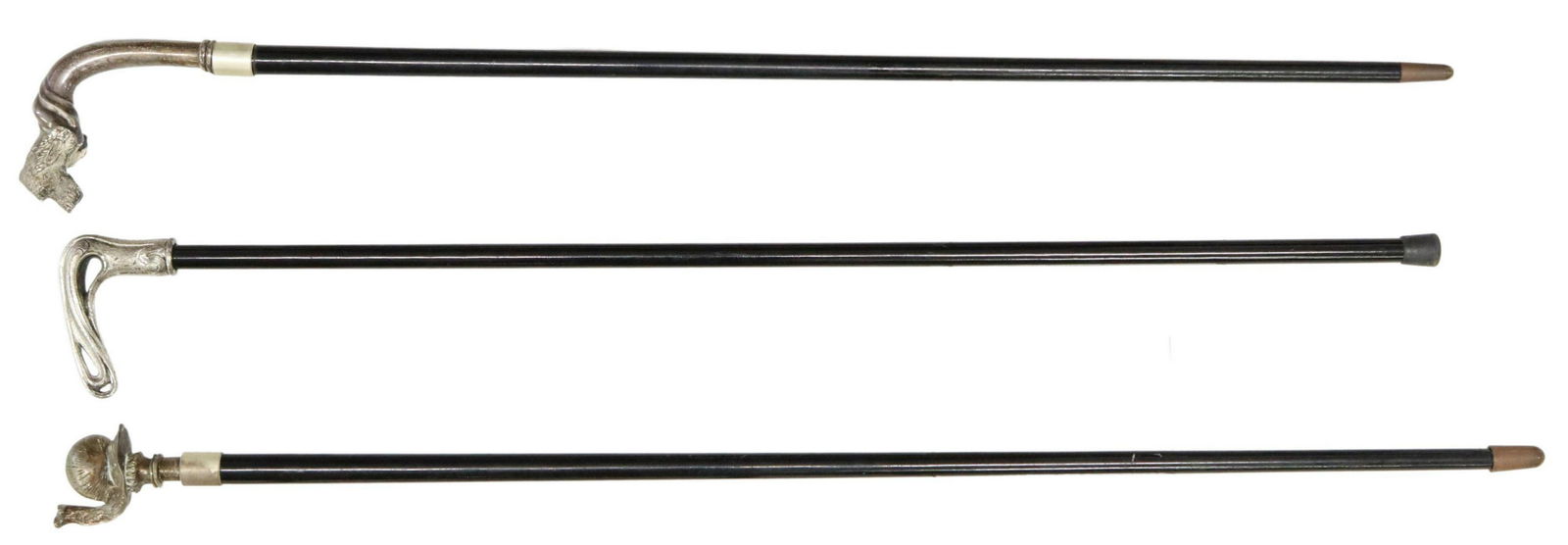 (3) SILVERPLATE-HANDLED WALKING STICKS CANES (1 of 6)