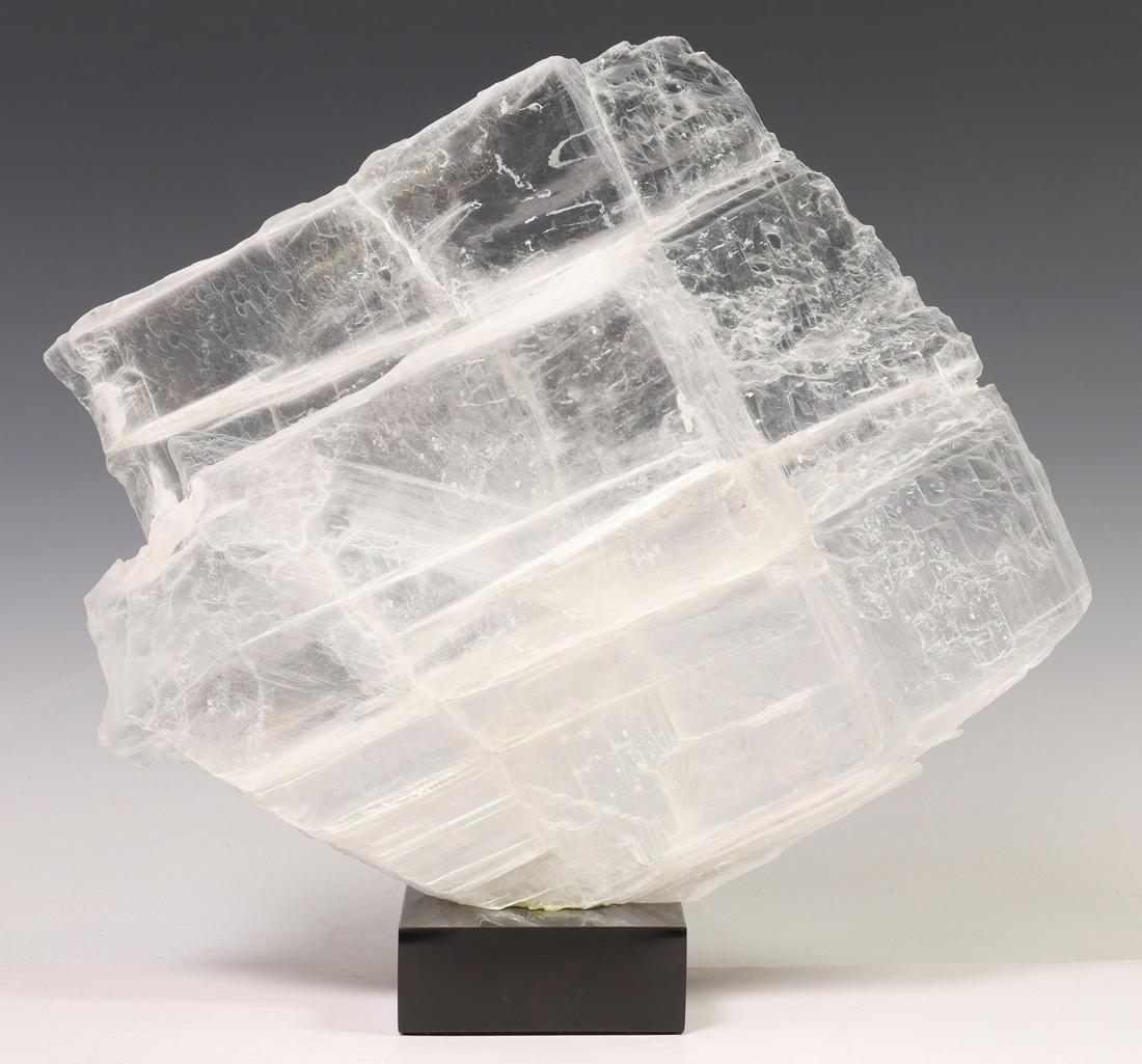 WINDOWPANE SELENITE SPECIMEN ON BLACK MARBLE BASE (1 of 3)