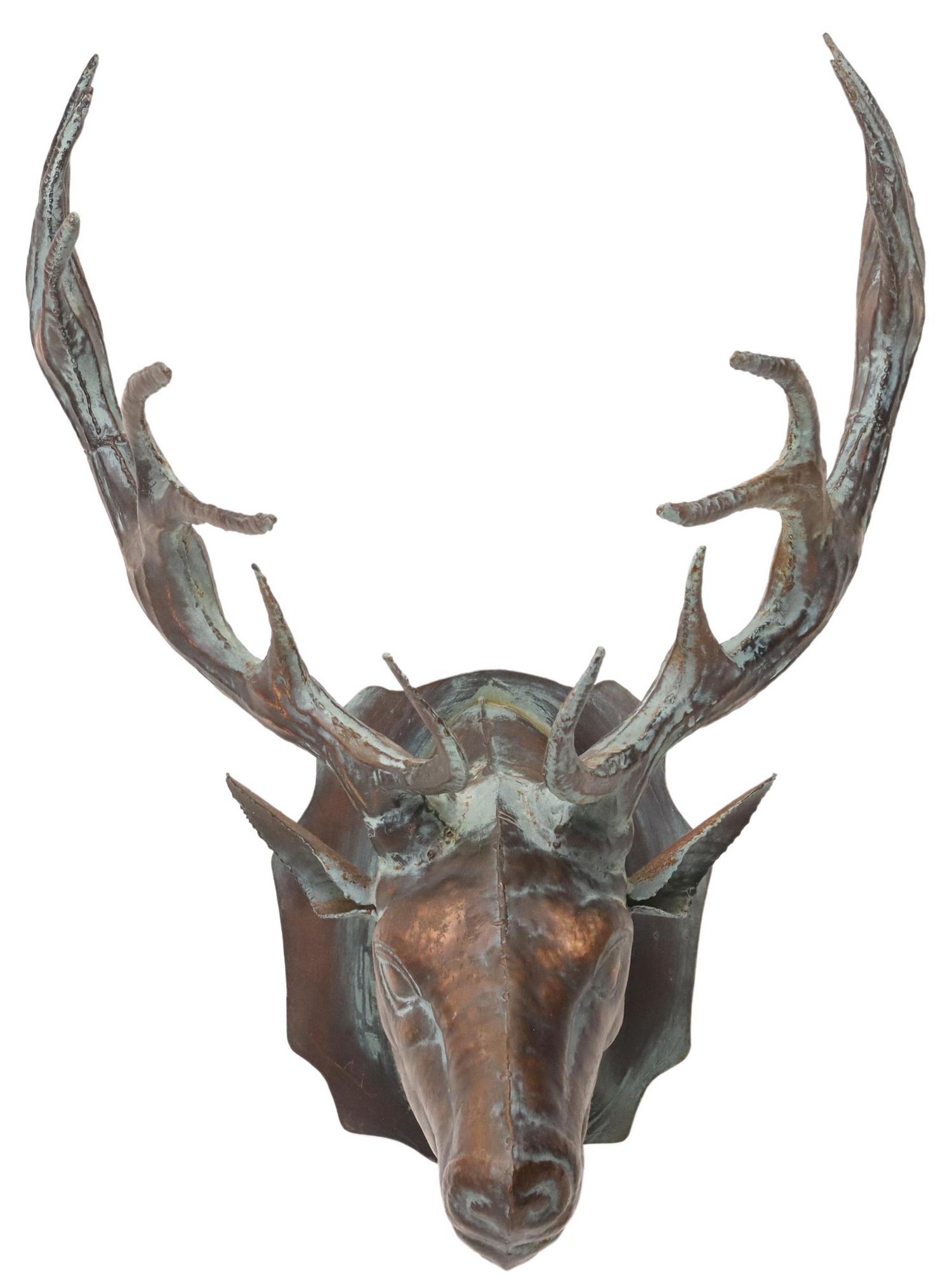VERDIGRIS PATINATED METAL ELK MOUNT WALL SCULPTURE (1 of 3)