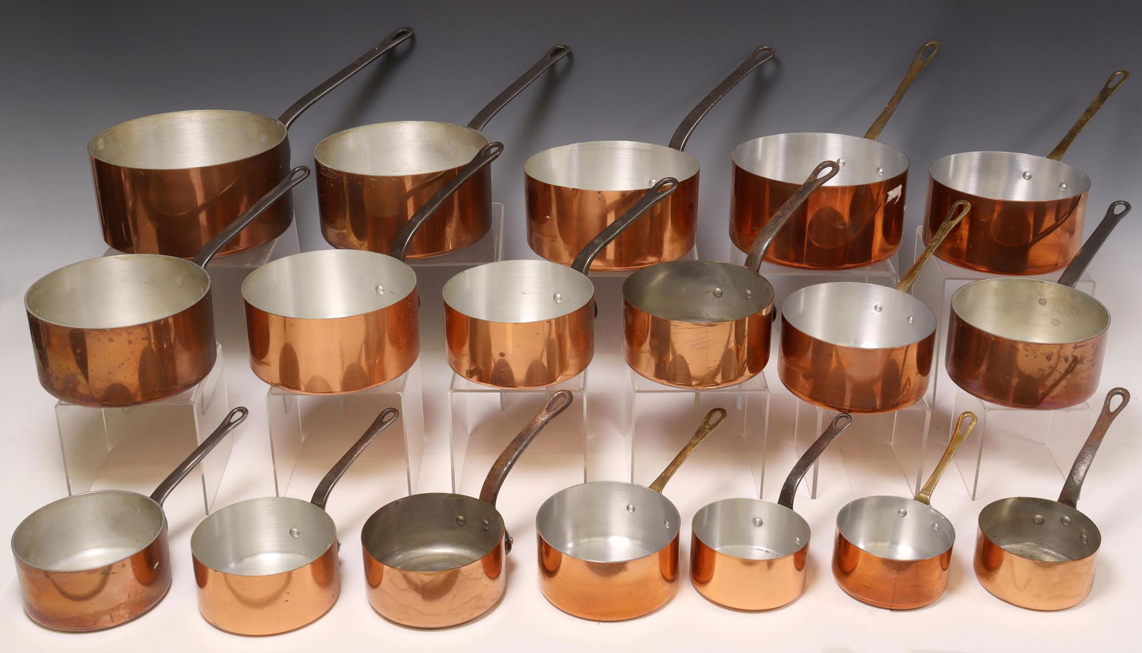 (18) FRENCH COPPER & METAL GRADUATED SAUCEPANS (1 of 4)