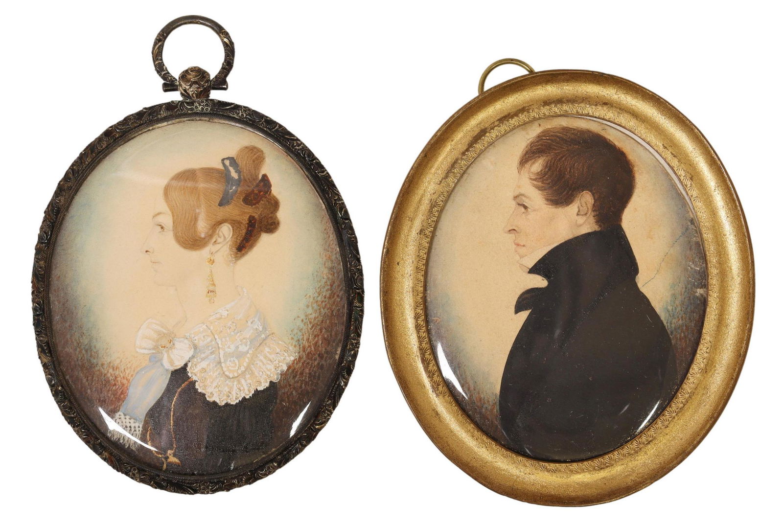 2) WATERCOLOR PORTRAIT MINIATURES LADY & GENTLEMAN (1 of 2)