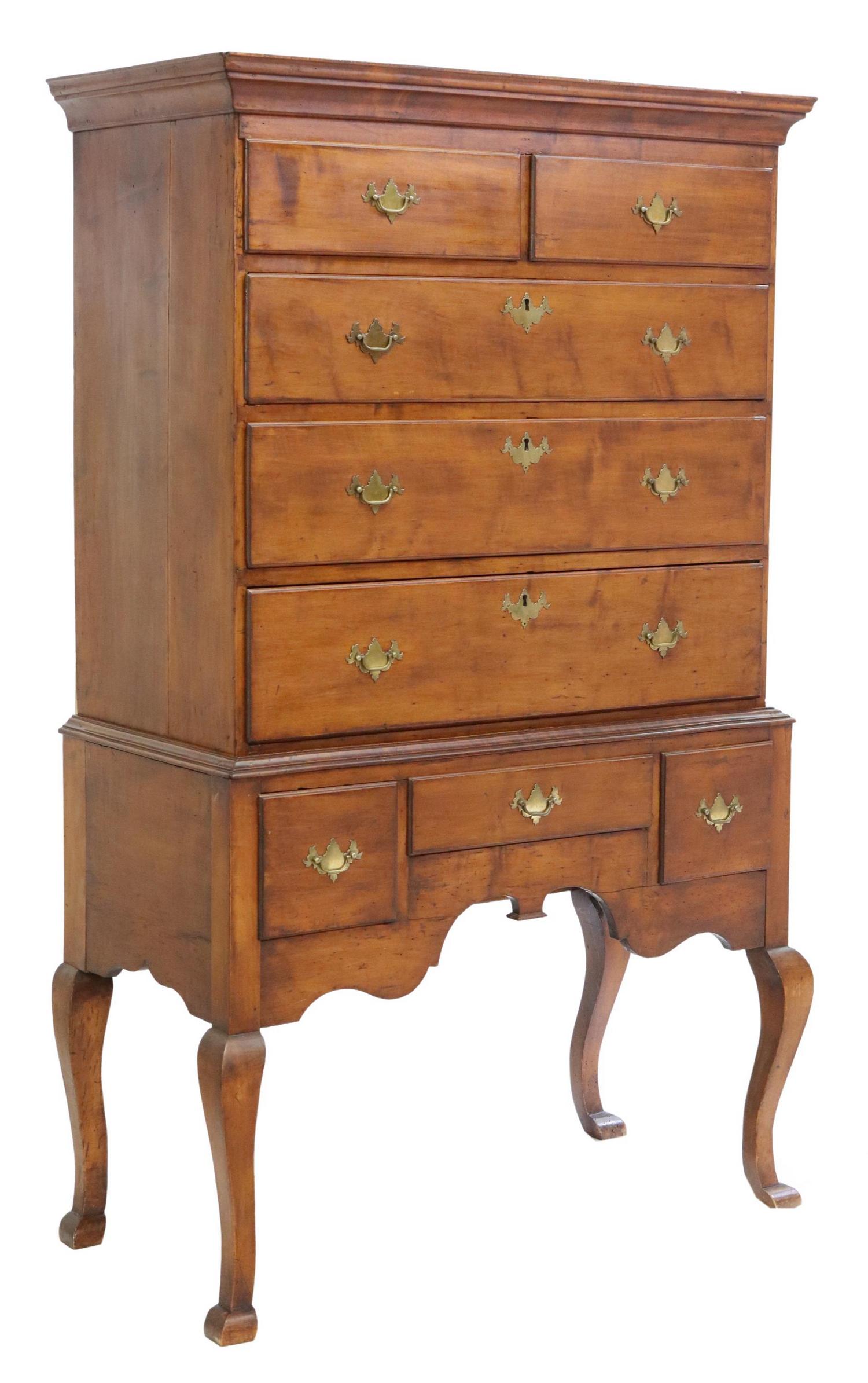 AMERICAN QUEEN ANNE STYLE HIGHBOY CHEST-ON-STAND (1 of 5)