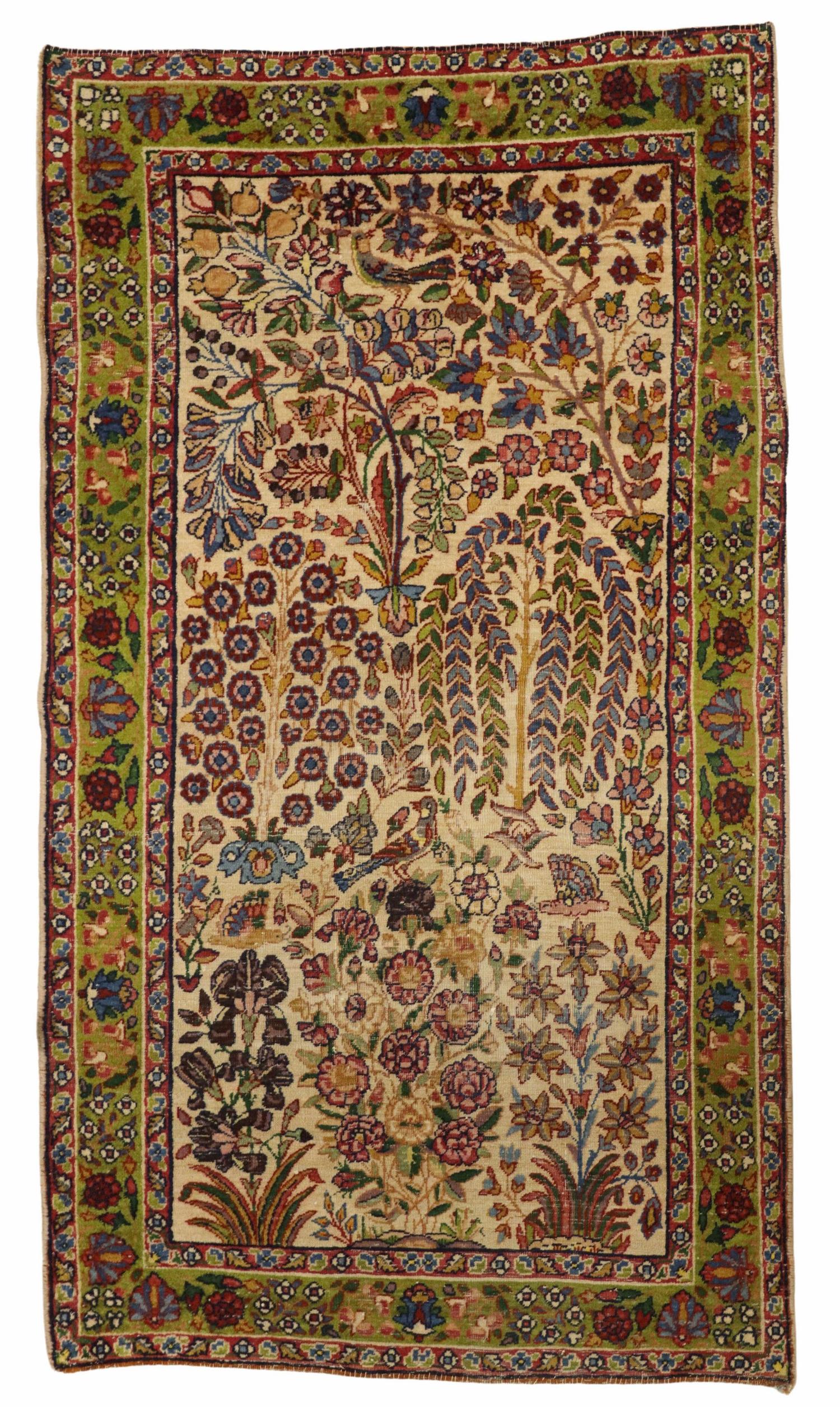 HAND-TIED PERSIAN TREE OF LIFE RUG, 5'3" X 2'11" (1 of 3)