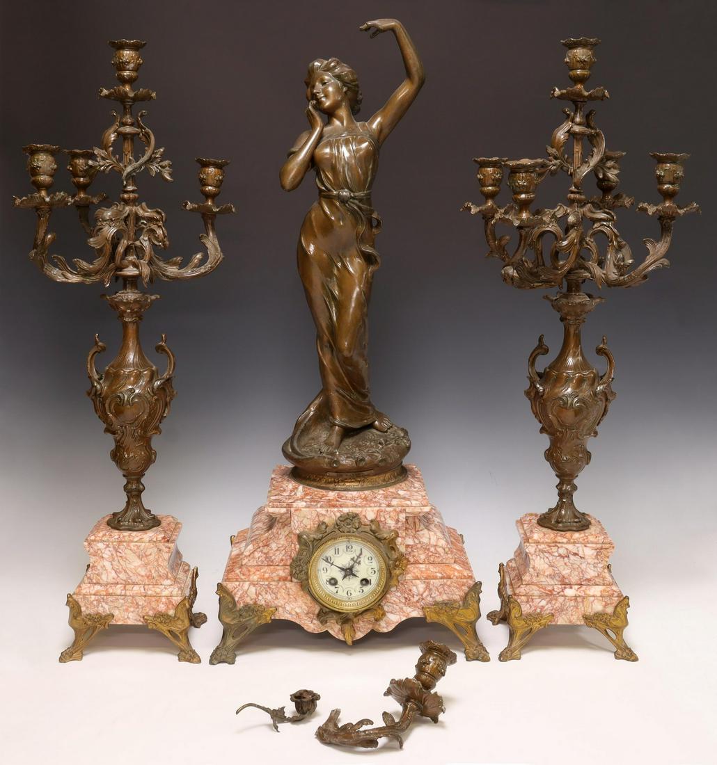 (3) FRENCH FIGURAL MANTEL CLOCK & CANDELABRA (1 of 8)