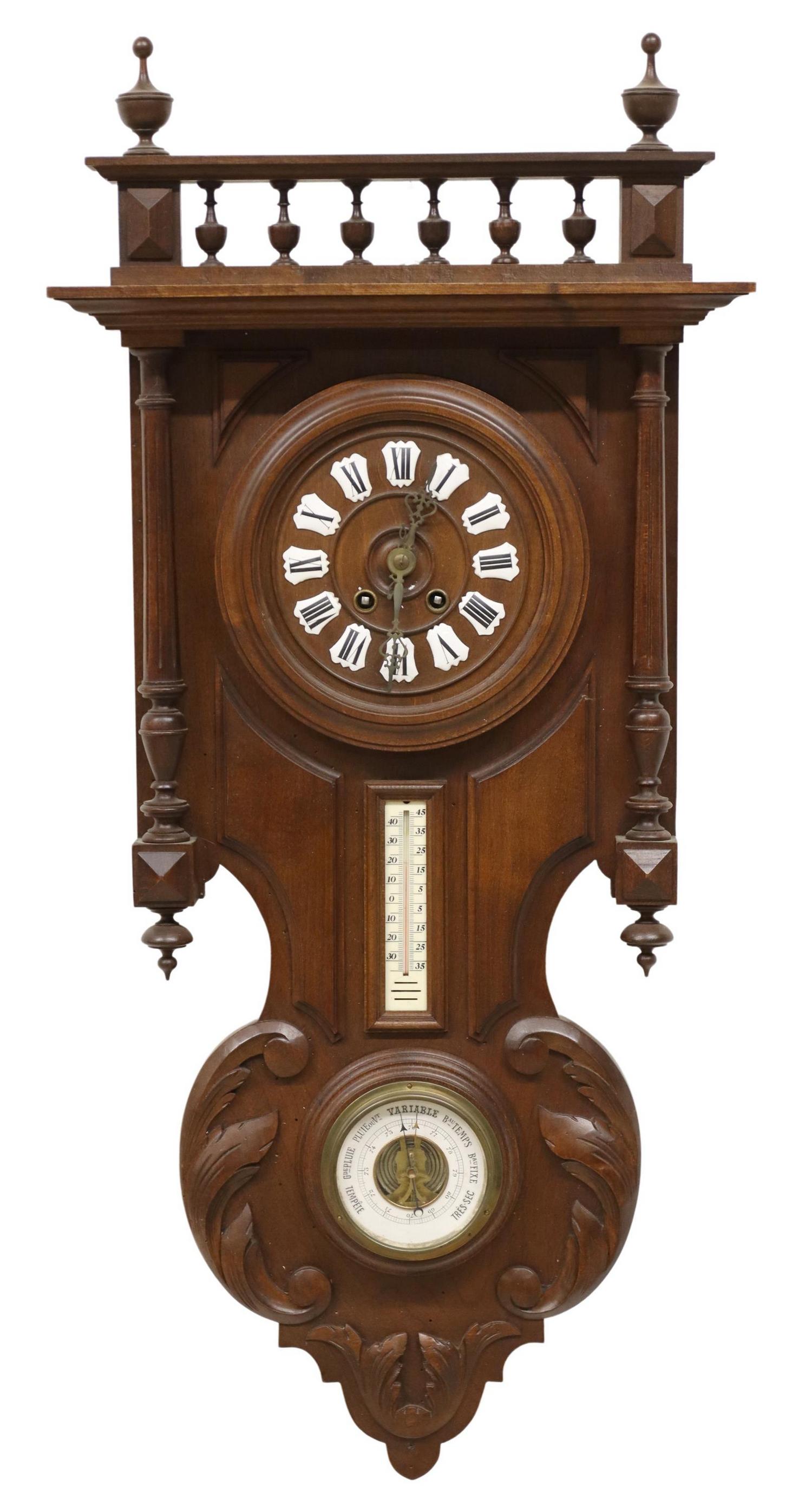 FRENCH WALNUT CLOCK THERMOMETER & BAROMETER (1 of 6)