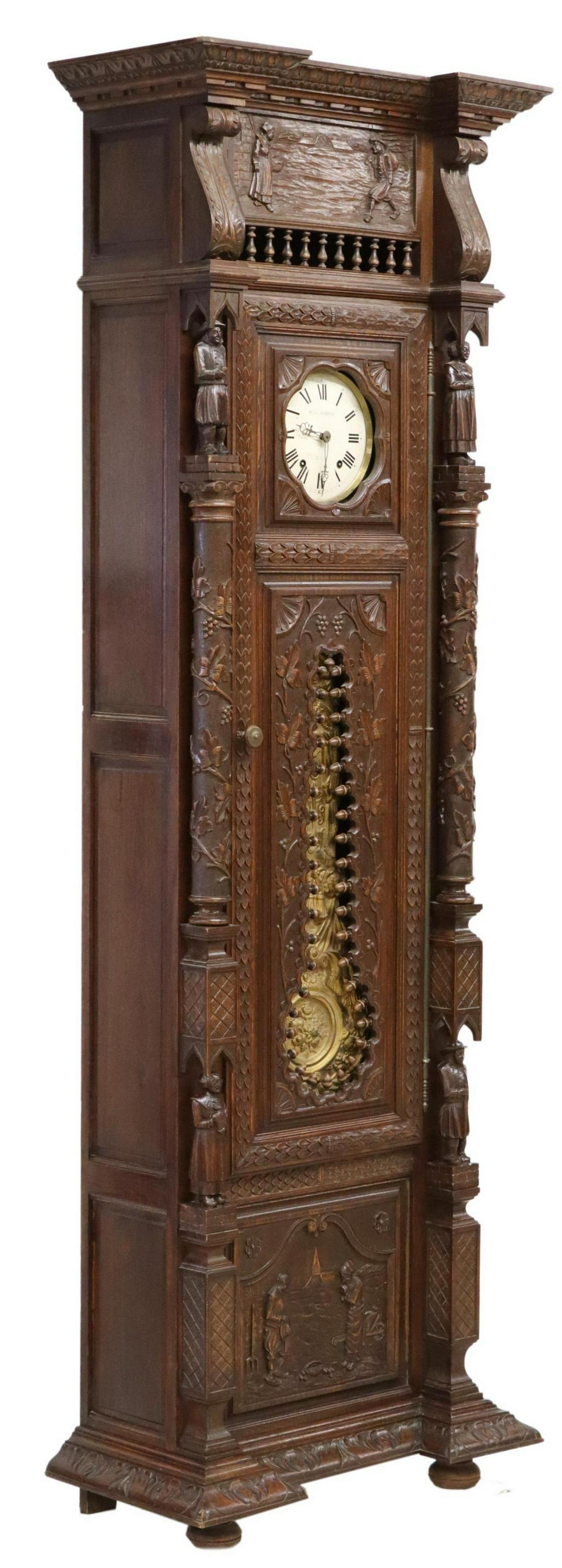 FINE FRENCH BRETON CARVED OAK LONGCASE CLOCK (1 of 10)