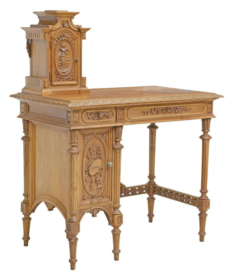 FRENCH HENRI II STYLE THE ARTS CARVED WRITING DESK (1 of 6)