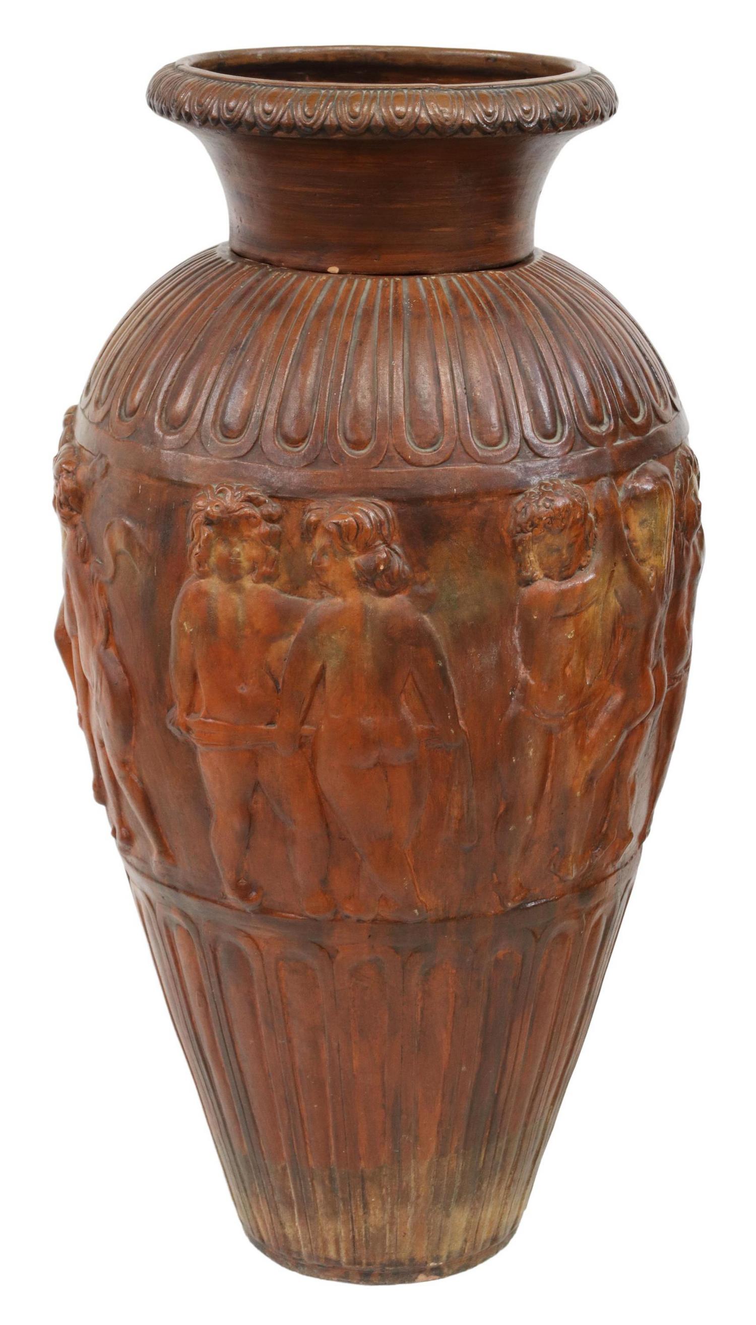 LARGE ITALIAN FIGURATIVE TERRACOTTA VASE, 40"H (1 of 2)