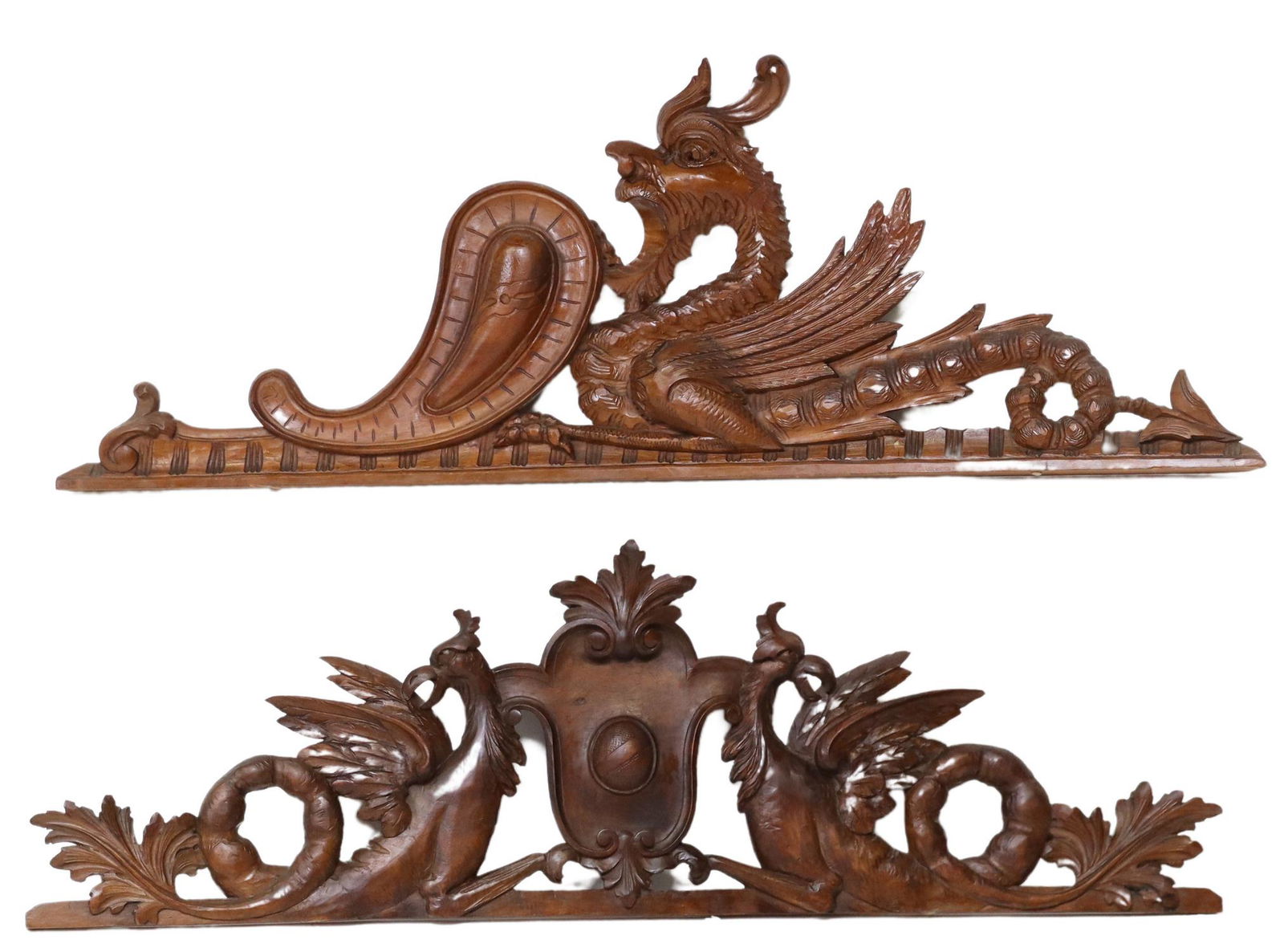 (2) ITALIAN ARCHITECTURAL CARVED WALNUT CRESTS (1 of 4)