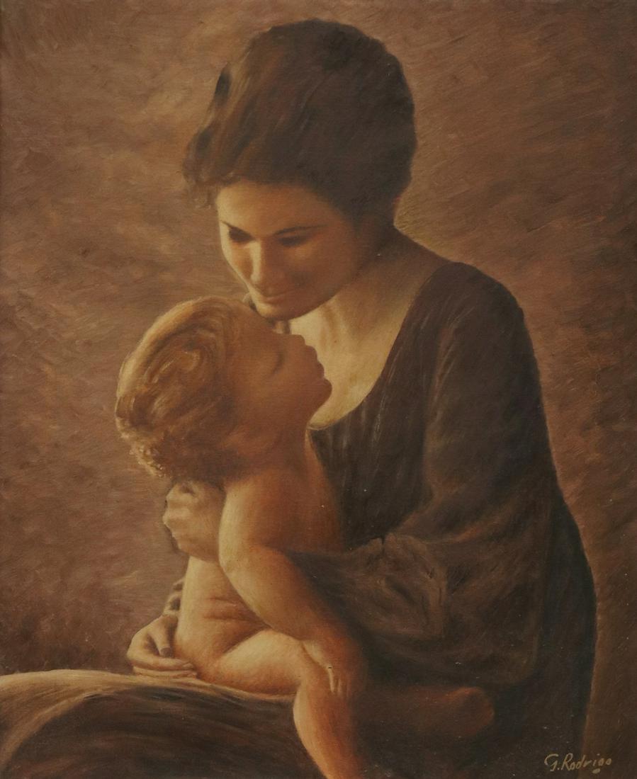 G. RODRIGO (20TH C.) OIL PAINTING MOTHER & CHILD (1 of 4)