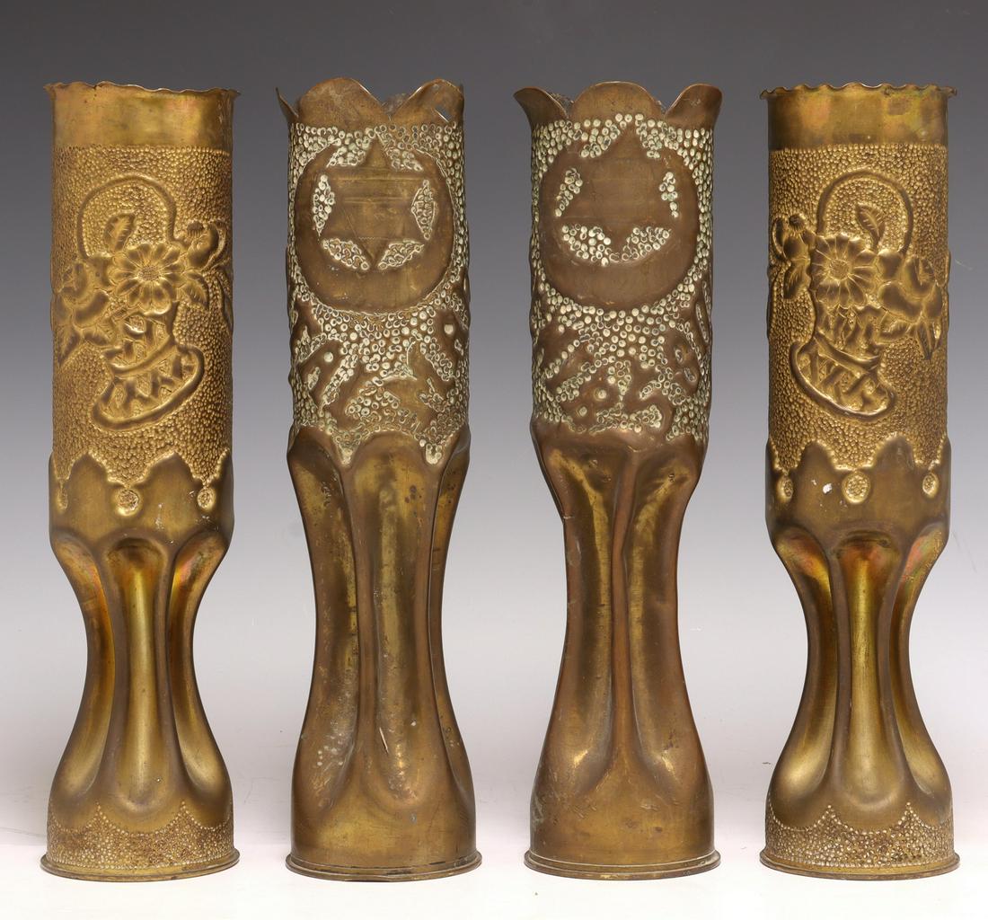 4) FRENCH WWI-ERA TRENCH ART ARTILLERY SHELL VASES (1 of 3)