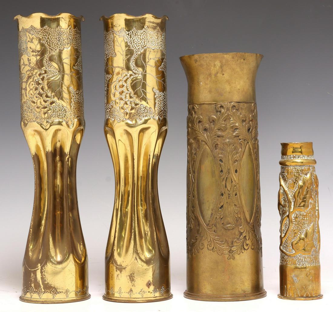 (4) FRENCH WWI & WWII ERA TRENCH ART SHELL VASES (1 of 3)