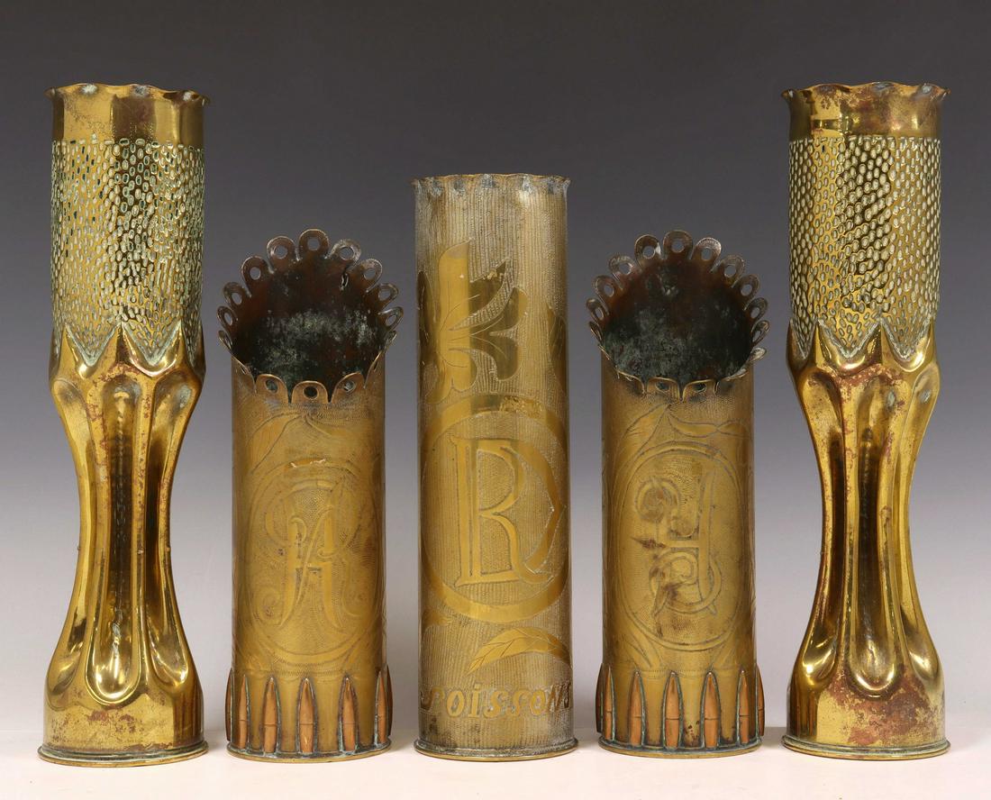 5) FRENCH WWI-ERA TRENCH ART ARTILLERY SHELL VASES (1 of 3)
