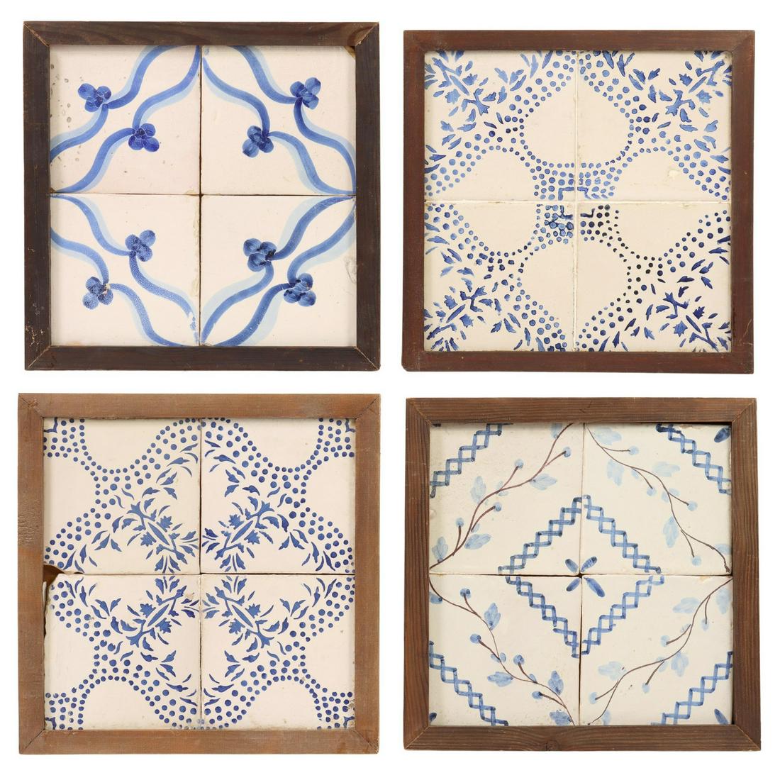 (4) FRAMED BLUE & WHITE MAJOLICA TILES, SPAIN (1 of 2)