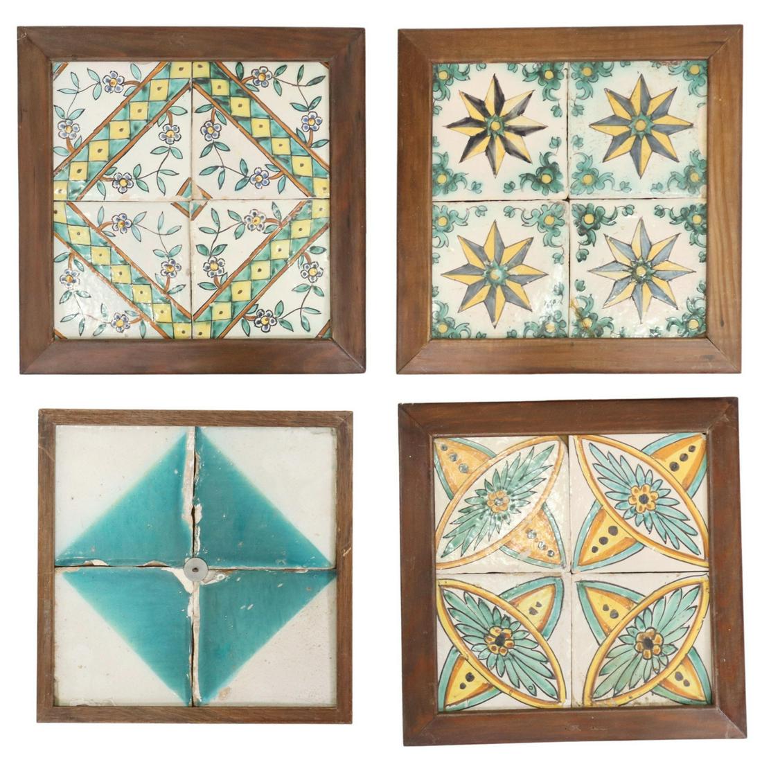 (4) FRAMED HAND-PAINTED MAJOLICA TILES, SPAIN (1 of 2)