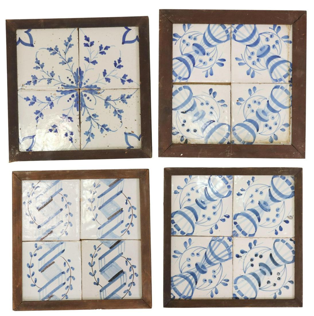 (4) FRAMED BLUE & WHITE MAJOLICA TILES, SPAIN (1 of 2)