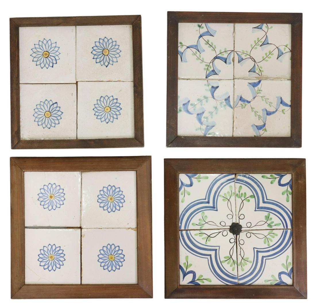 (4) FRAMED HAND-PAINTED MAJOLICA TILES, SPAIN (1 of 2)