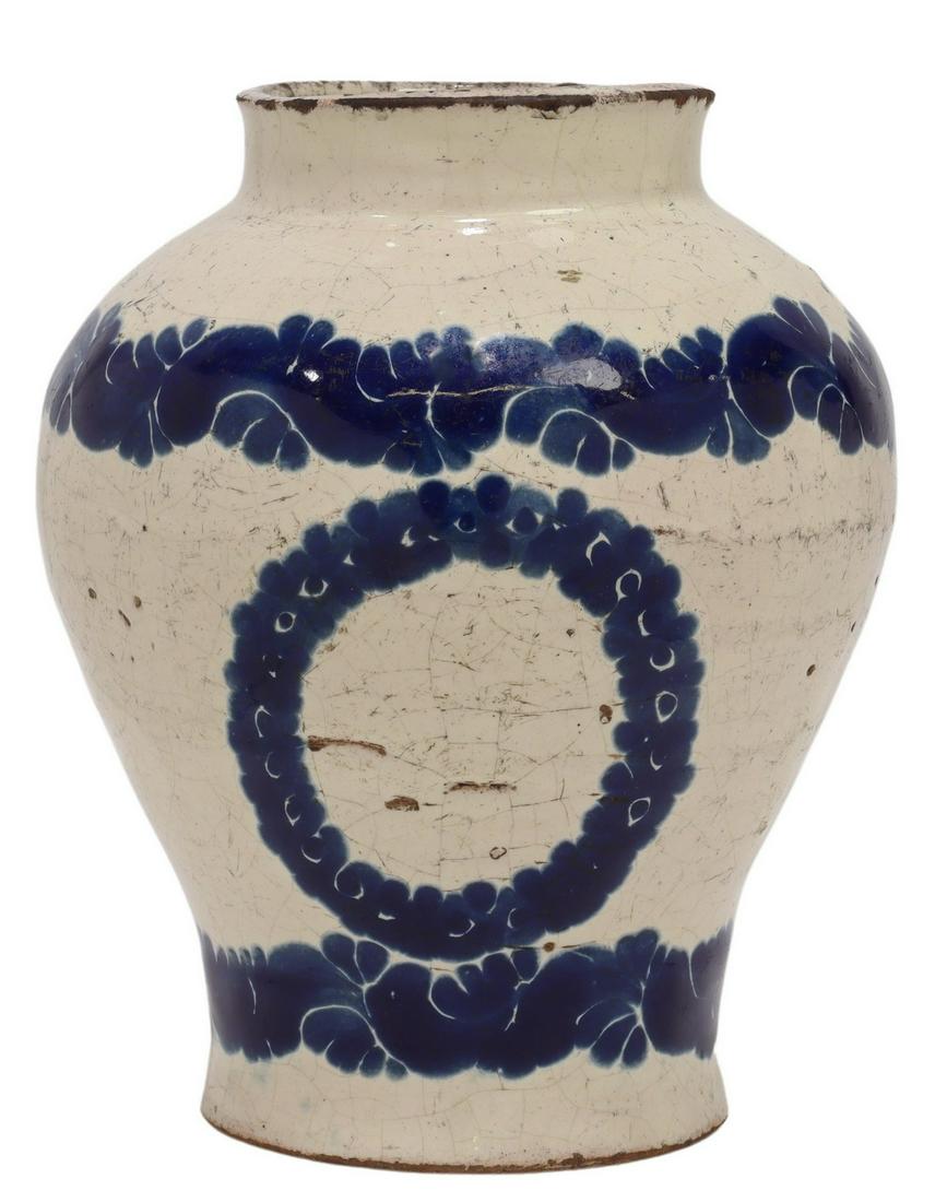 SPANISH COLONIAL TALAVERA EARTHENWARE VASE (1 of 3)