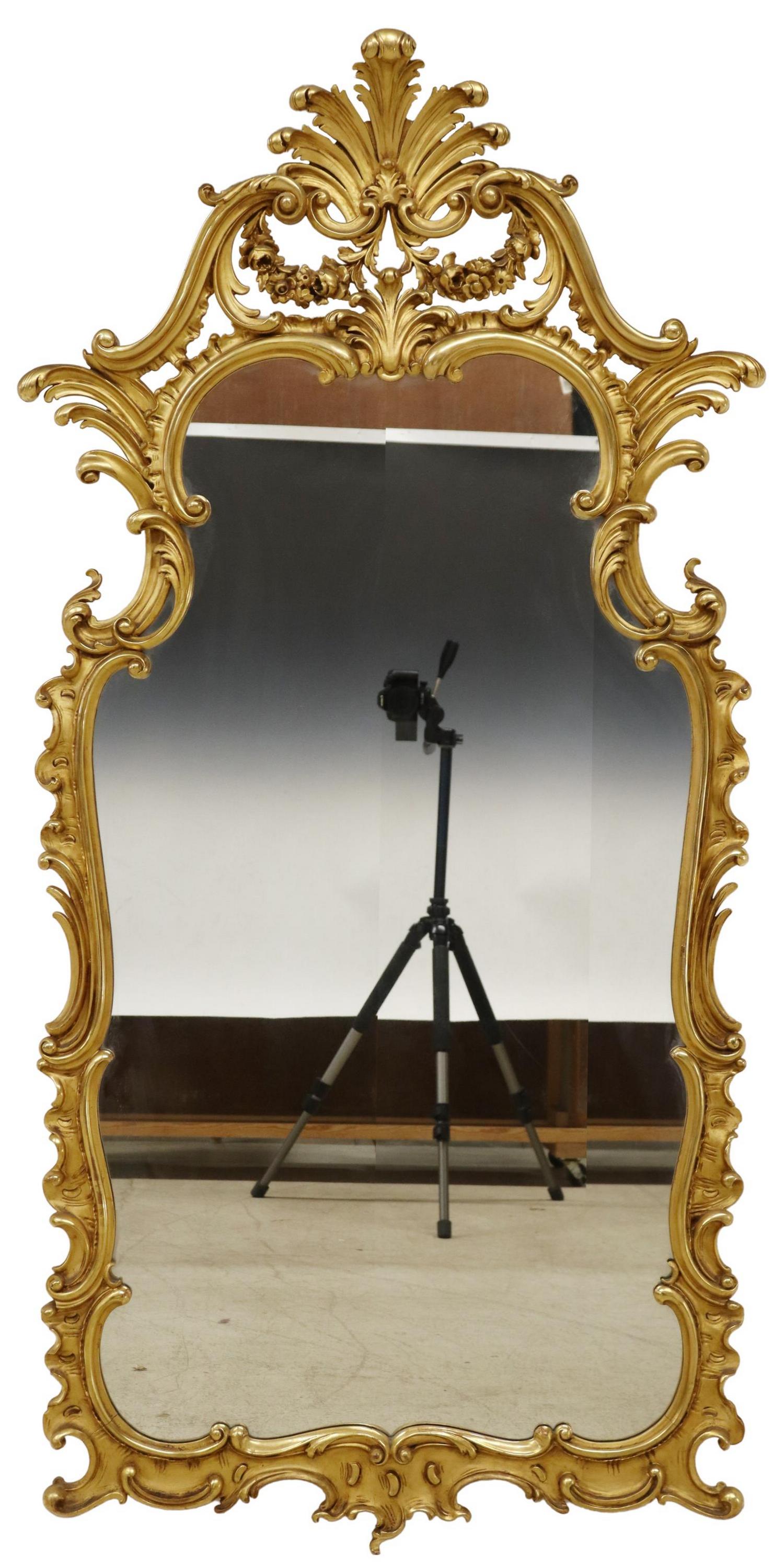 LARGE LOUIS XV STYLE GILTWOOD FOLIATE MIRROR, 73"H (1 of 3)