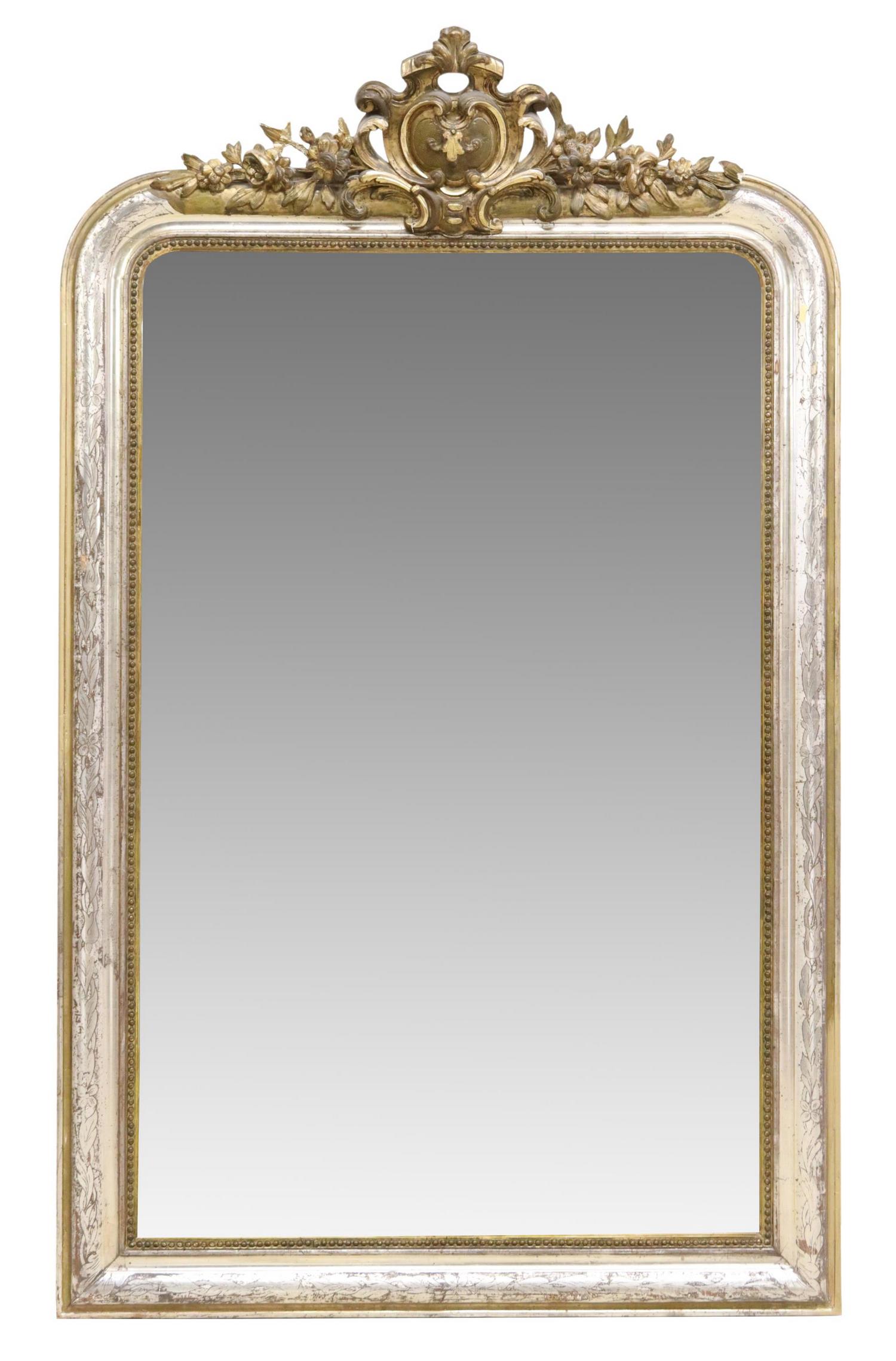 FRENCH CHARLES X SILVER GILT BEVELED WALL MIRROR (1 of 3)