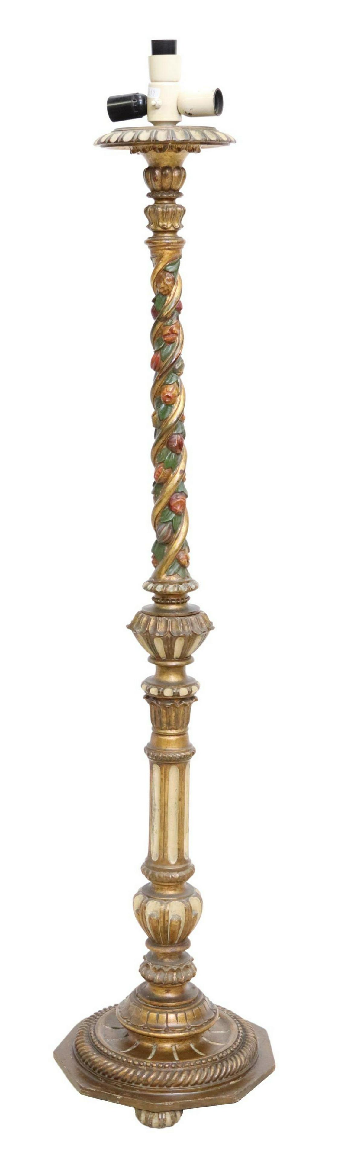 ITALIAN POLYCHROME & GILT ALTAR PRICKET FLOOR LAMP (1 of 5)