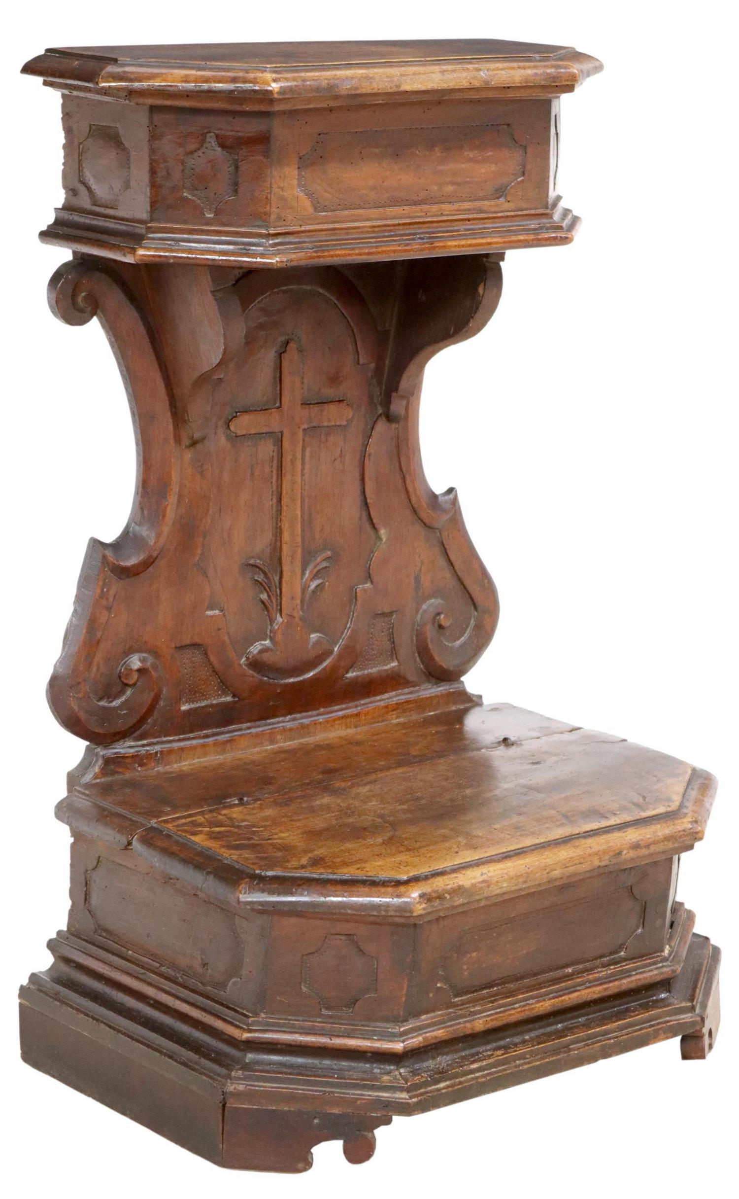 ITALIAN CARVED WALNUT STORAGE PRAYER KNEELER (1 of 5)