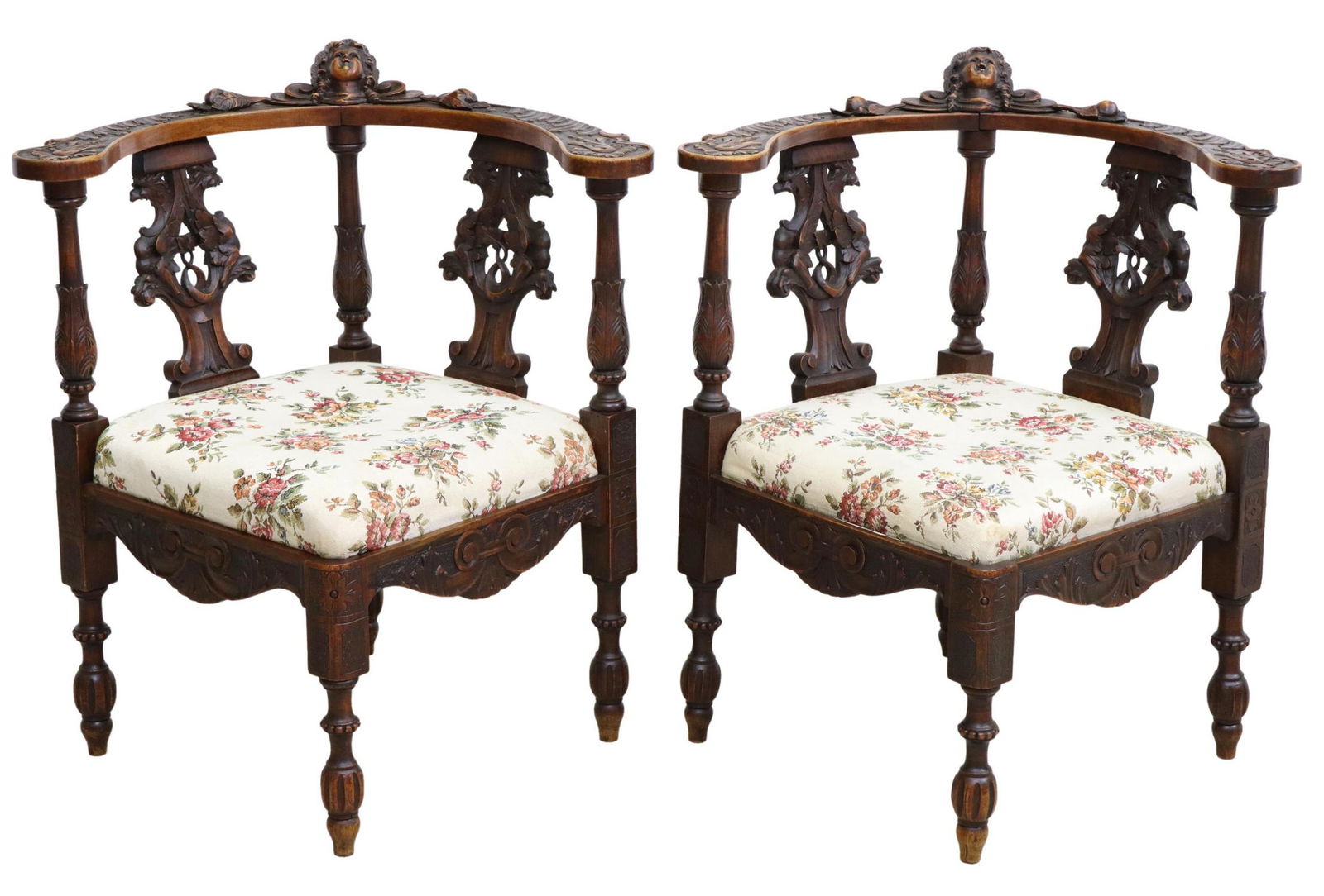 2) FRENCH RENAISSANCE REVIVAL CARVED CORNER CHAIRS (1 of 4)