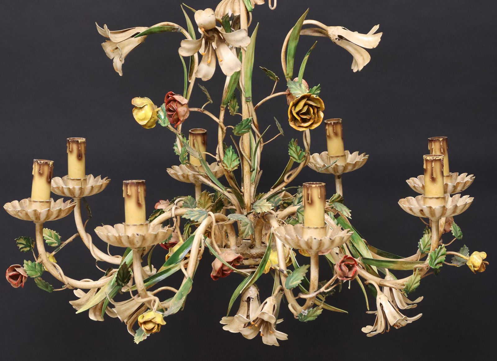ITALIAN FLORENTINE PAINTED FLORAL 8-LT CHANDELIER (1 of 2)