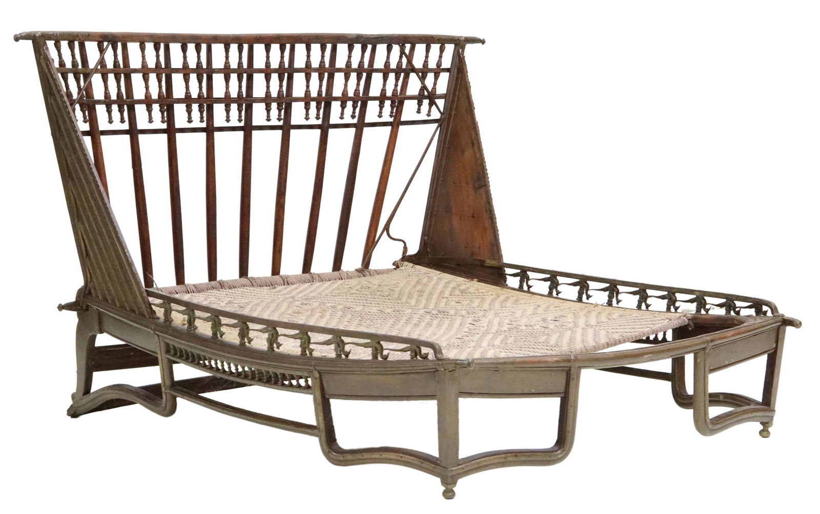 ANTIQUE BRASS-CLAD WOVEN OX CART/ LOW CHAIR, INDIA (1 of 4)