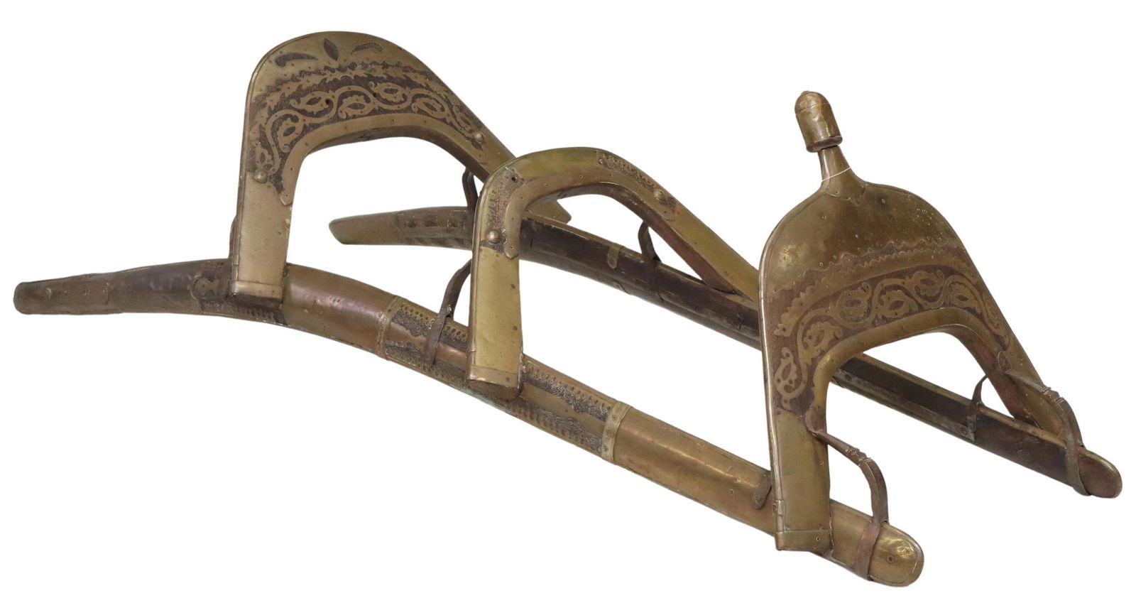 WOOD & BRASS INLAY CAMEL SADDLE, INDIA EARLY 20THC (1 of 5)