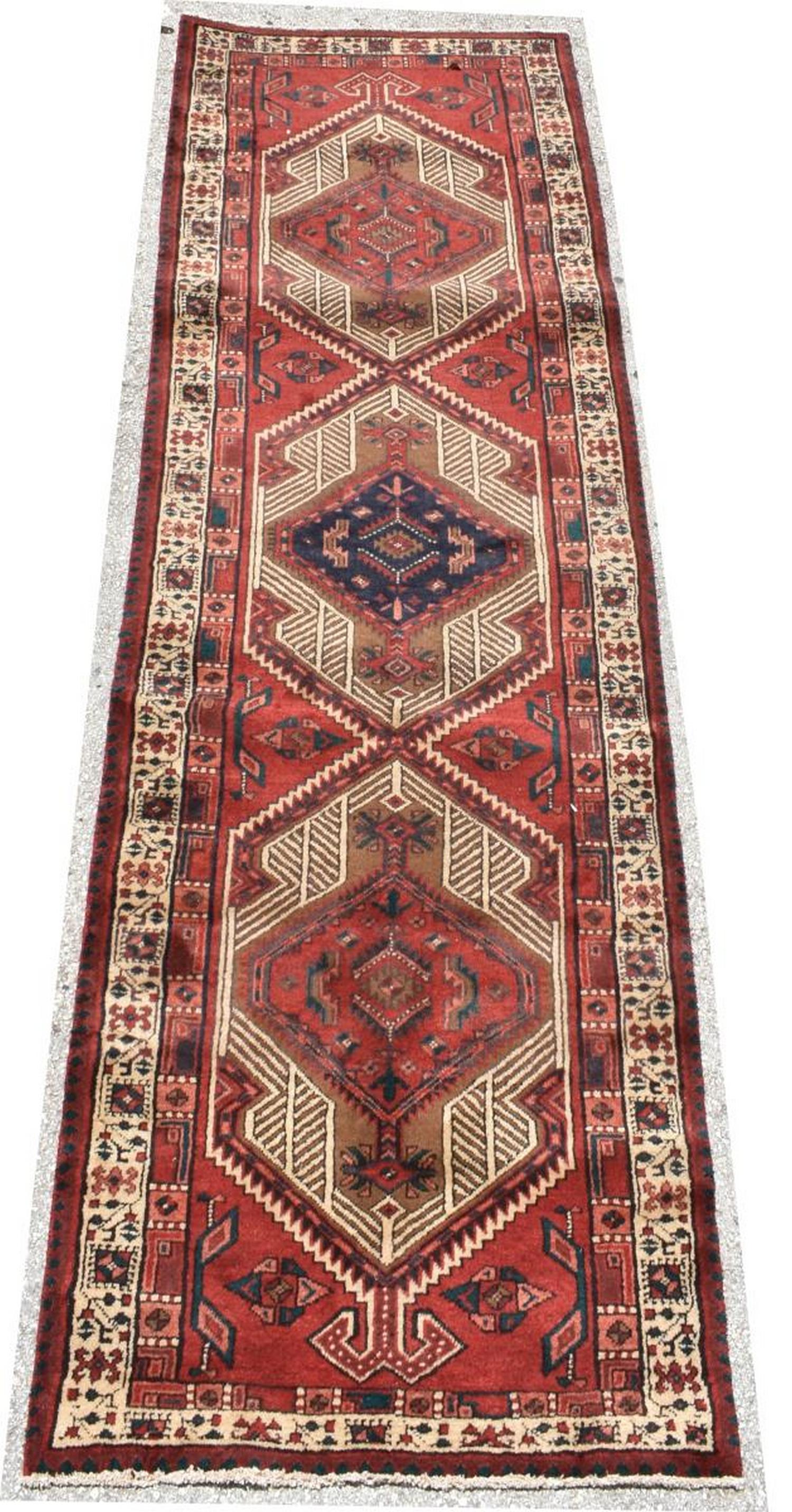 HAND-TIED PERSIAN HAMADAN RUNNER, 10'6" X 3'3" (1 of 3)