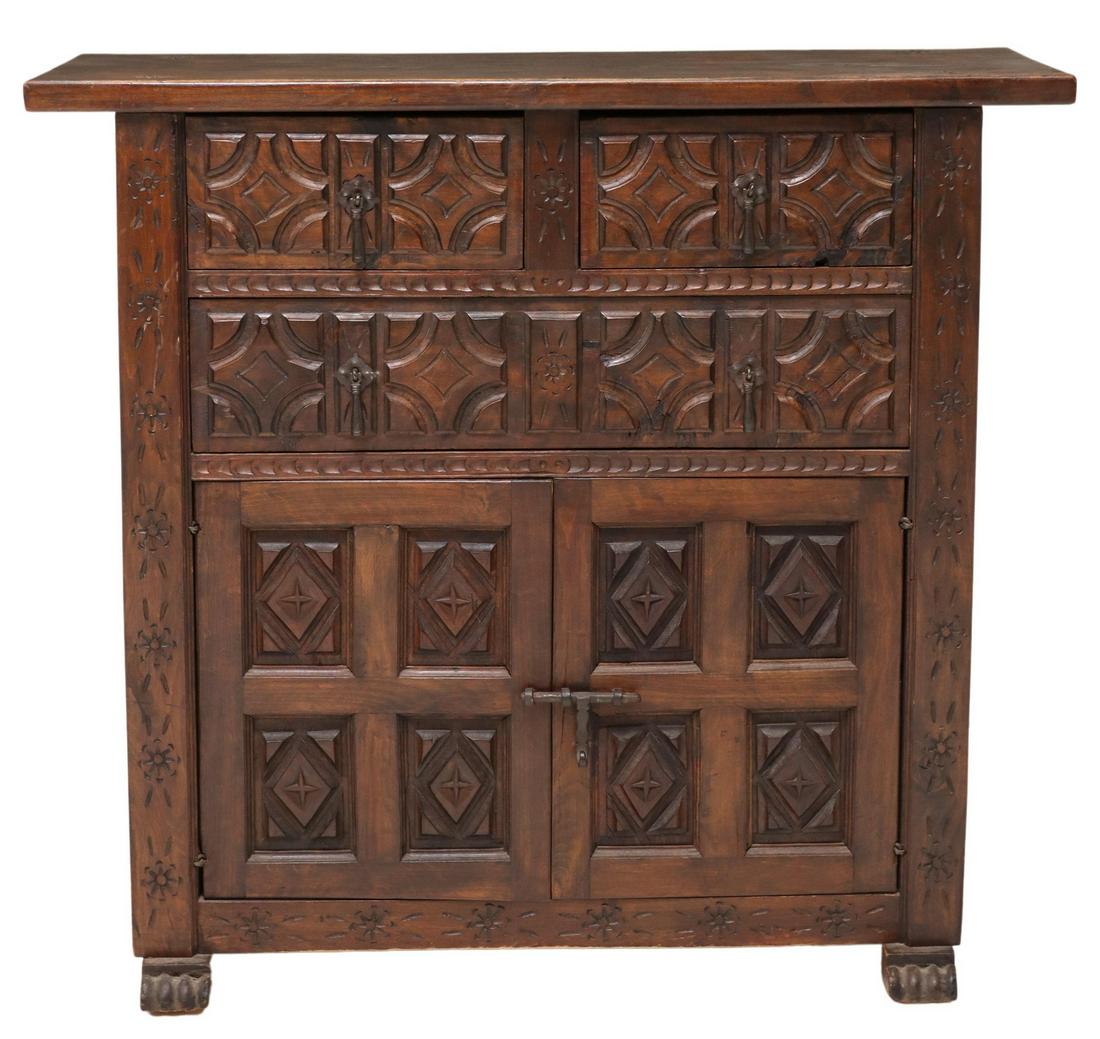 SPANISH BAROQUE STYLE CARVED WALNUT CABINET (1 of 6)
