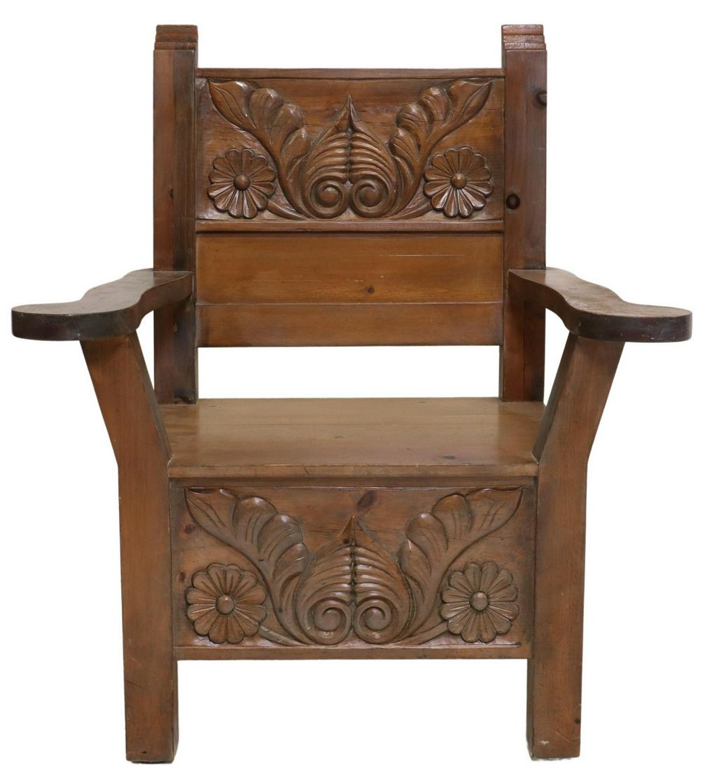 SOUTHWEST STYLE FOLIATE CARVED PINE ARMCHAIR (1 of 3)