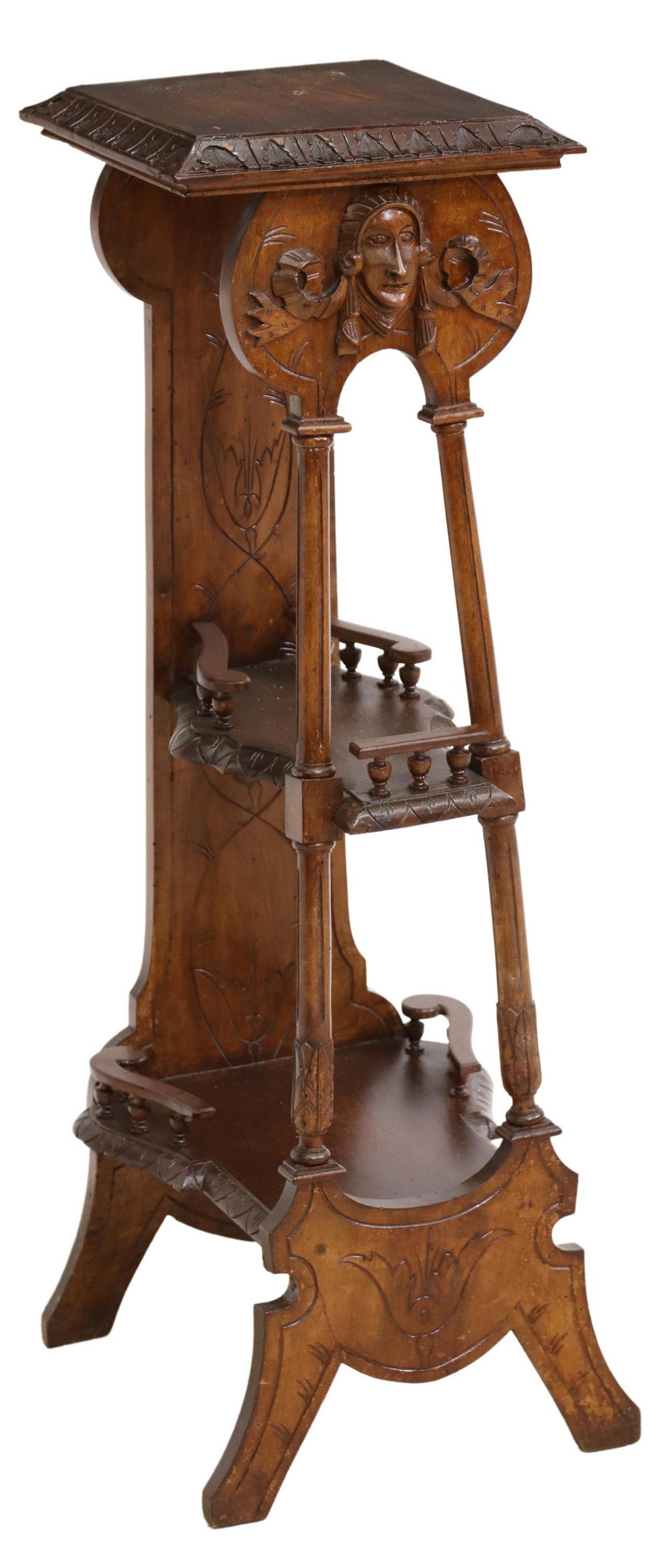 ITALIAN RENAISSANCE REVIVAL CARVED WALNUT PEDESTAL (1 of 4)