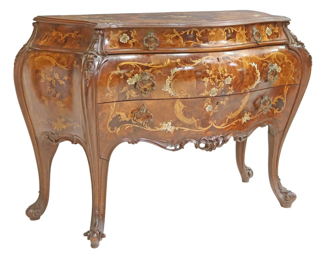 LOUIS XV STYLE FLORAL MARQUETRY BOMBE COMMODE (1 of 5)