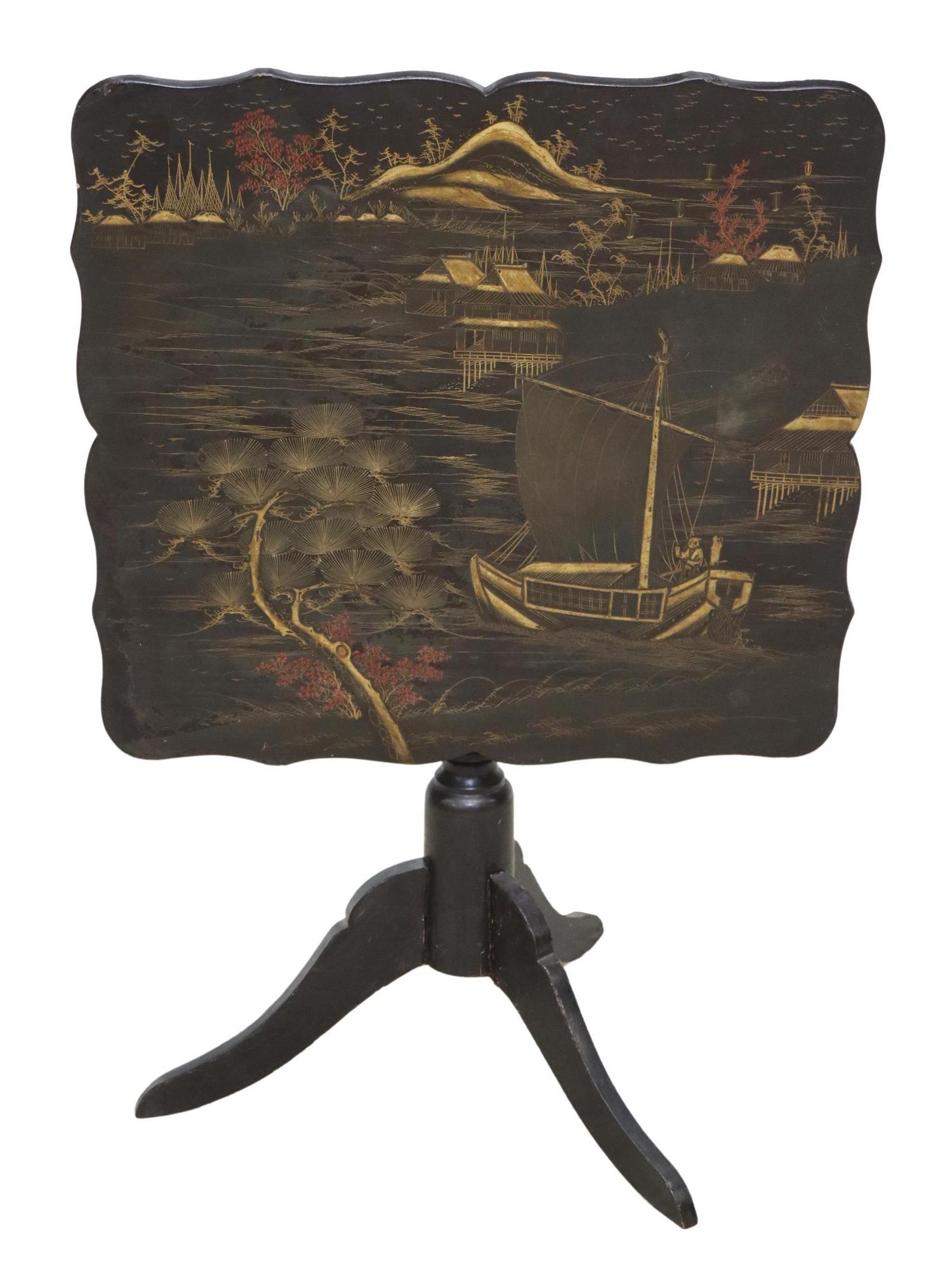 CHINOISERIE BLACK LACQUER TILT-TOP TEA TABLE (1 of 4)