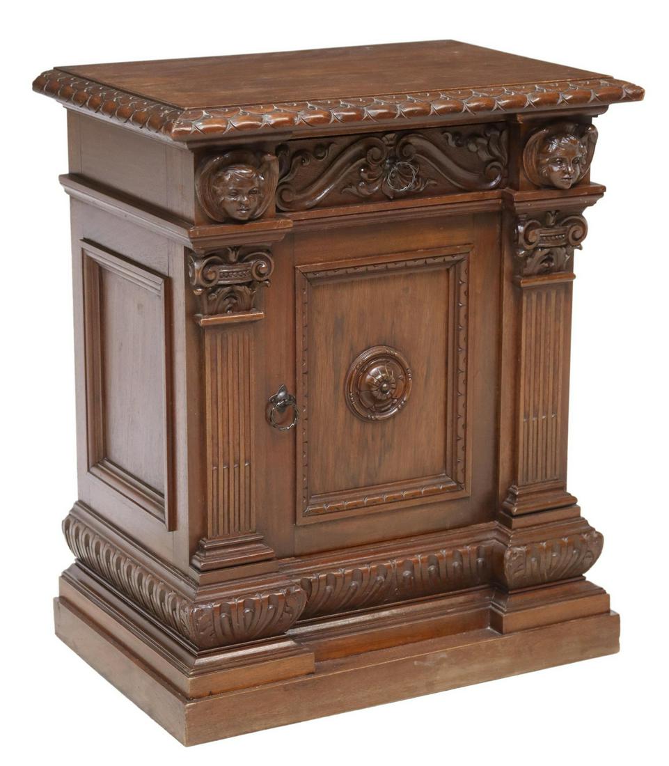 ITALIAN NEOCLASSICAL CARVED WALNUT BEDSIDE CABINET (1 of 6)