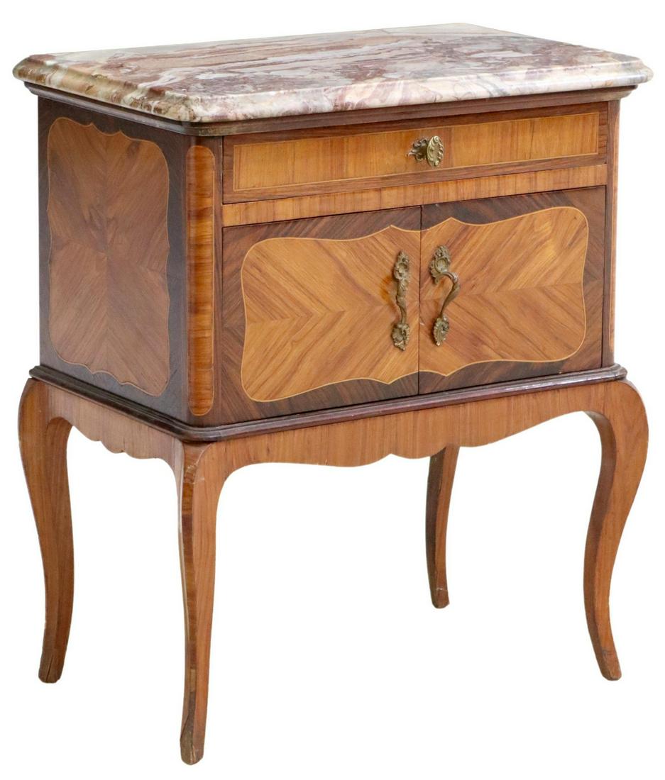 FRENCH TRANSITIONAL STYLE MARBLE-TOP NIGHTSTAND (1 of 6)