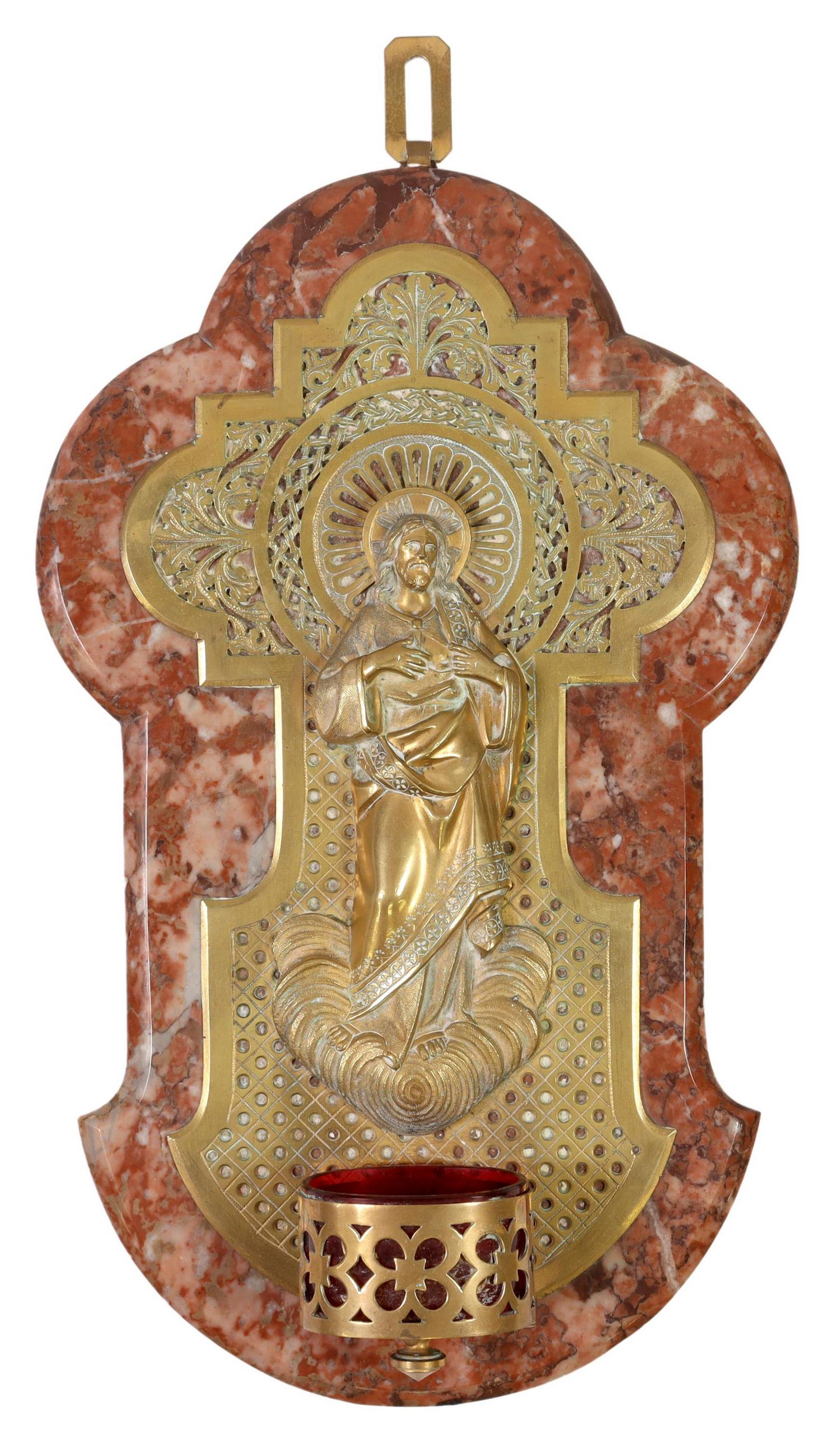 CONTINENTAL RELIGOUS RED MARBLE HOLY WATER FONT (1 of 3)