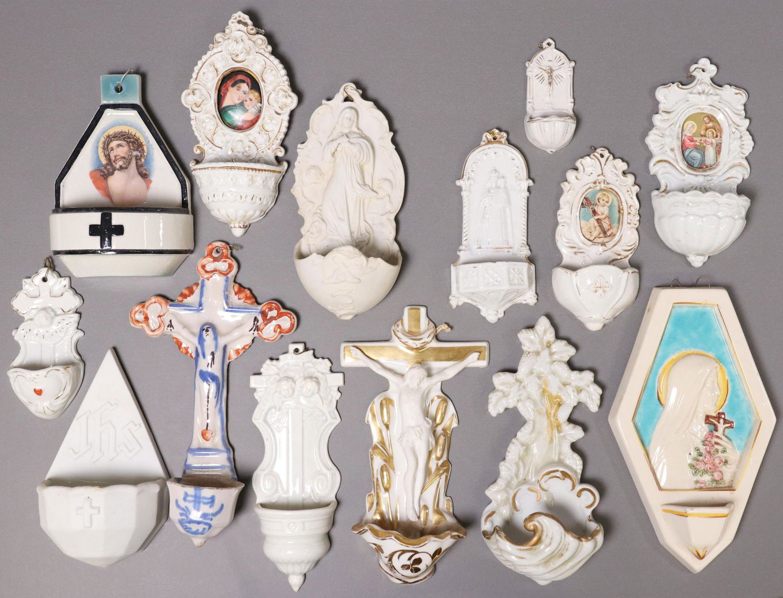 13) RELIGIOUS PORCELAIN & CERAMIC HOLY WATER FONTS (1 of 5)