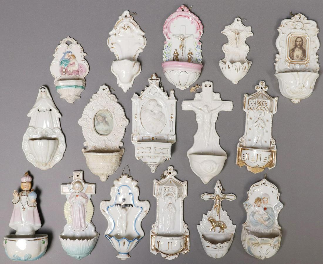 (16) RELIGIOUS PORCELAIN HOLY WATER FONTS (1 of 5)