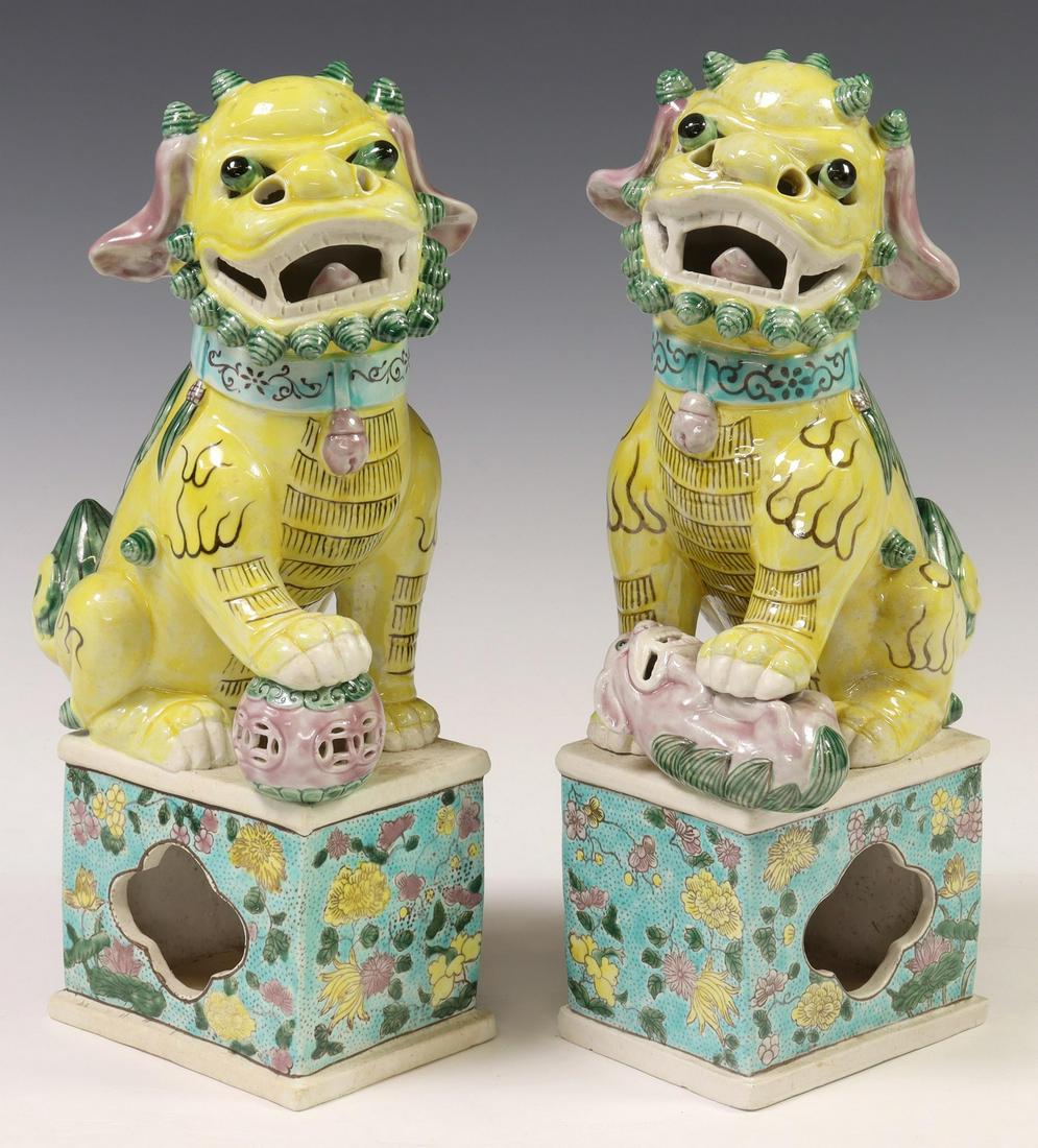2) CHINESE FAMILLE ROSE PORCELAIN FOO LION CENSERS (1 of 4)