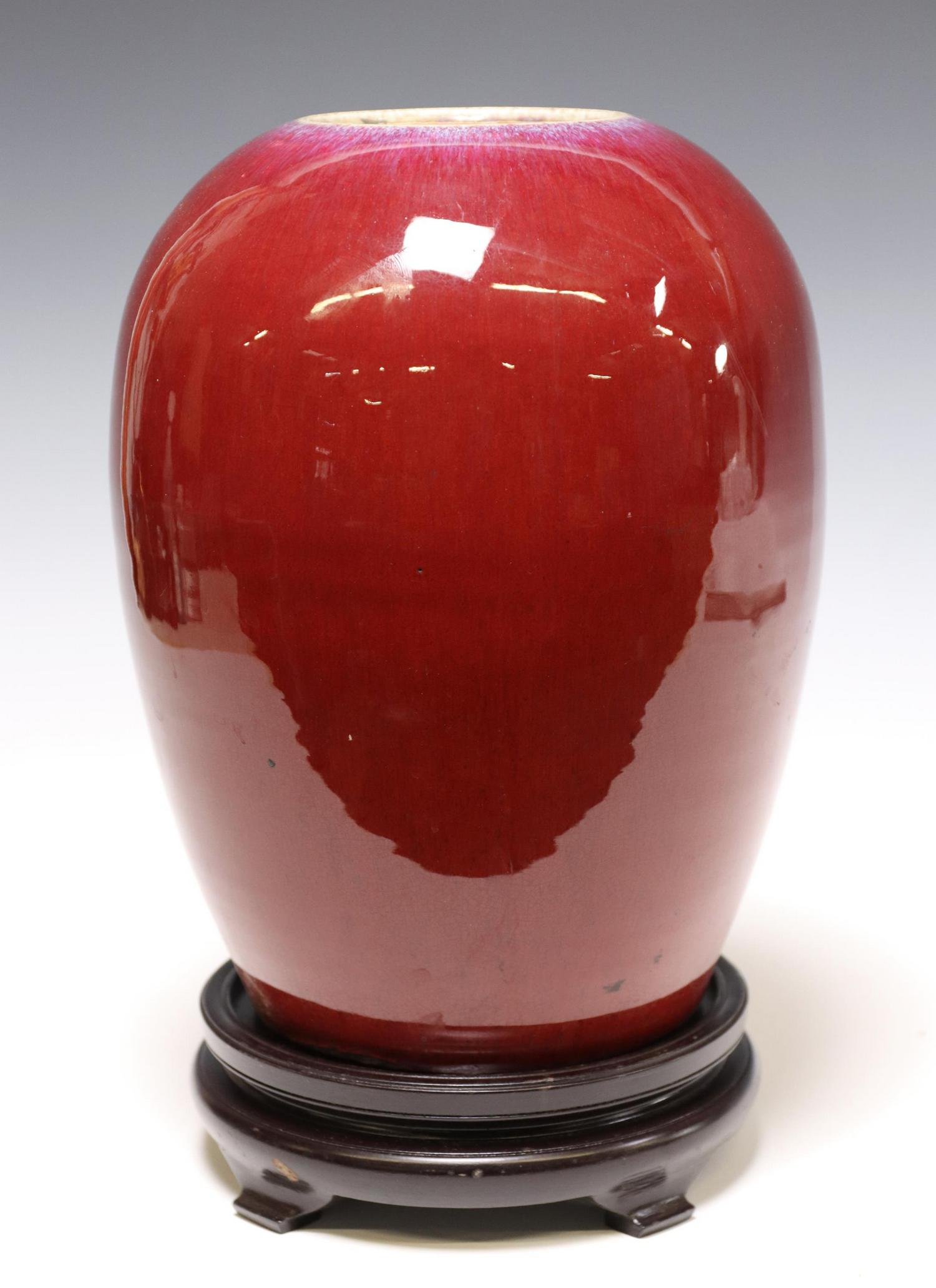 CHINESE SANG DE BOEUF PORCELAIN JAR ON STAND (1 of 5)