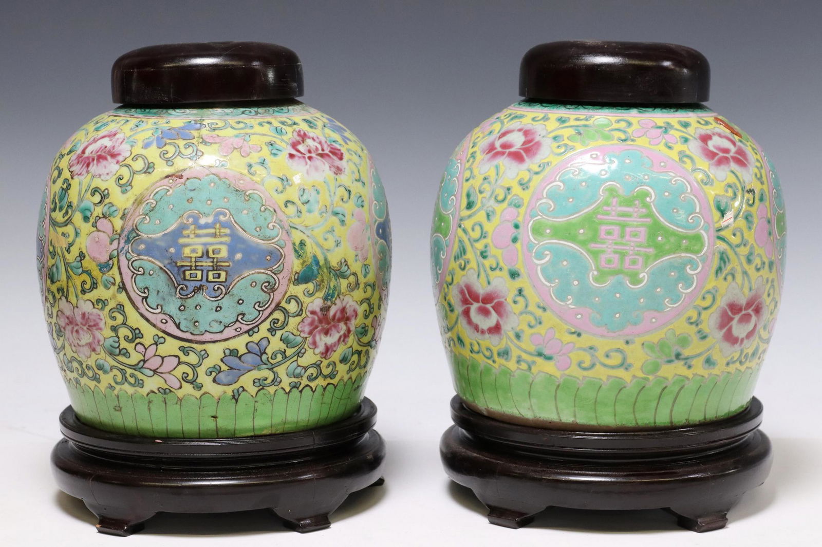(2) CHINESE FAMILLE JAUNE ENAMELED PORCELAIN JARS (1 of 4)