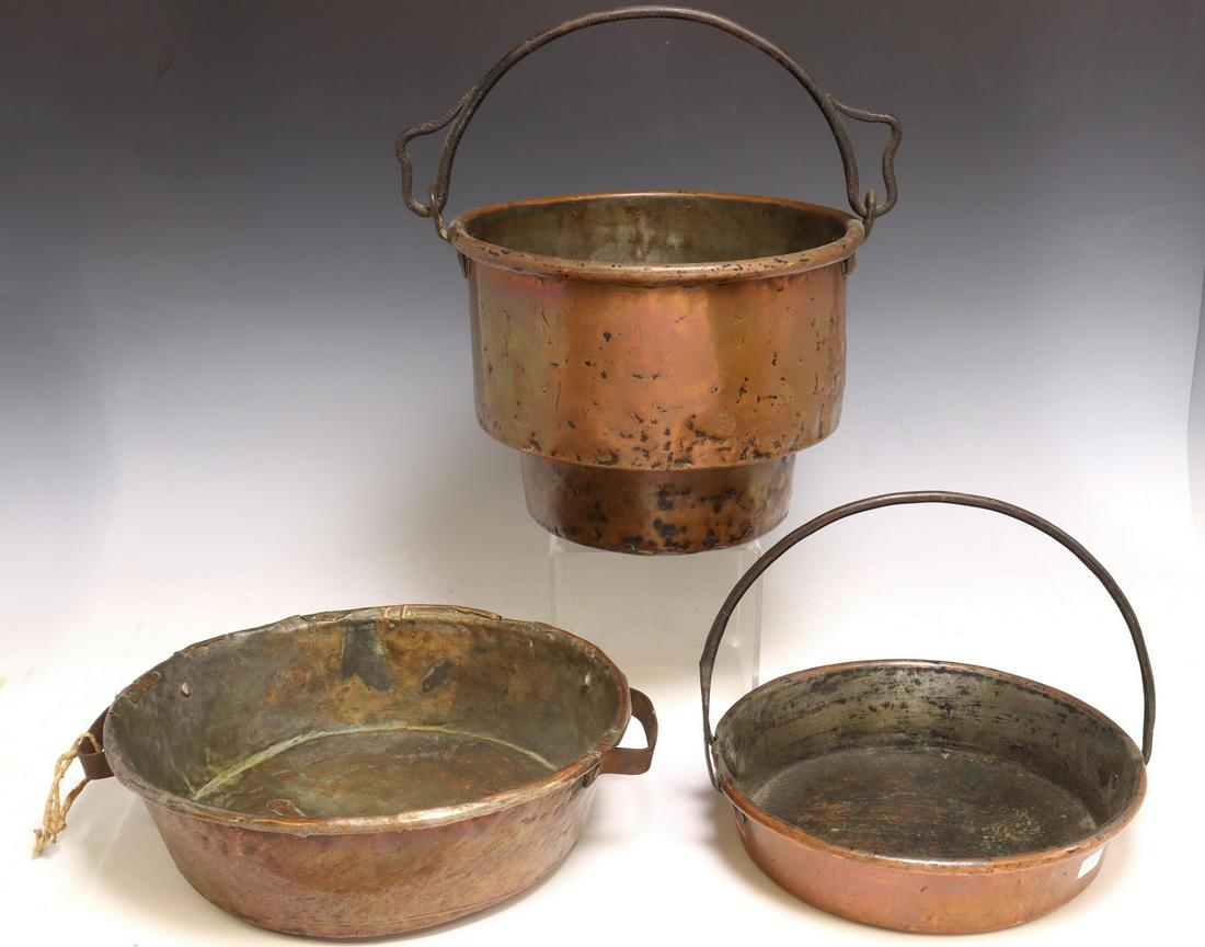 (3) ITALIAN COPPER & IRON POTS & PANS, 19TH C. (1 of 3)