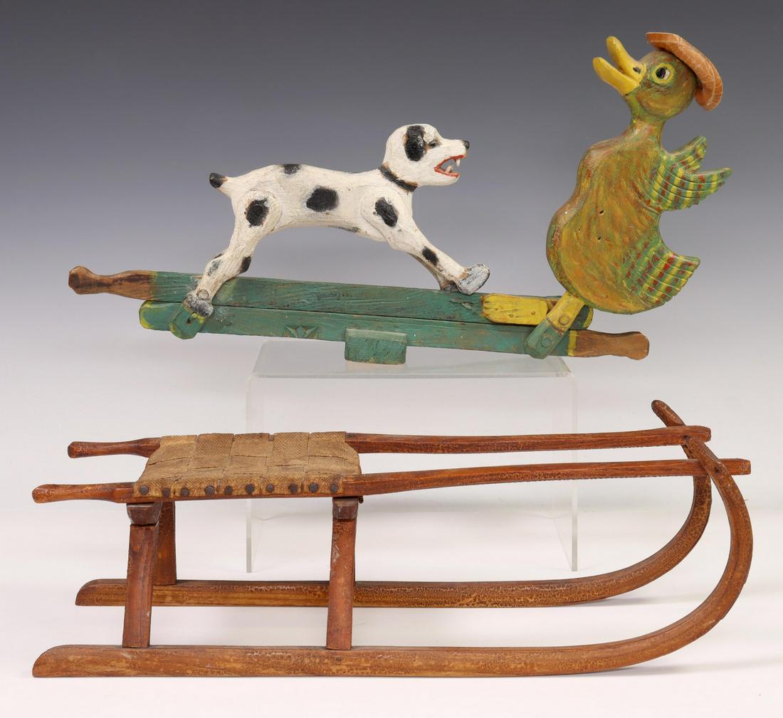 2) VINTAGE AMERICAN TOYS MINIATUTRE SLED & FIGURES (1 of 5)